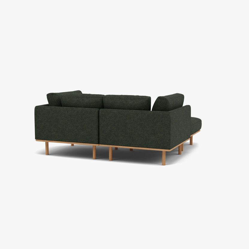 Anika Modular Sofa 2-Seater Chaise Olive Green Fabric Solid American Oak