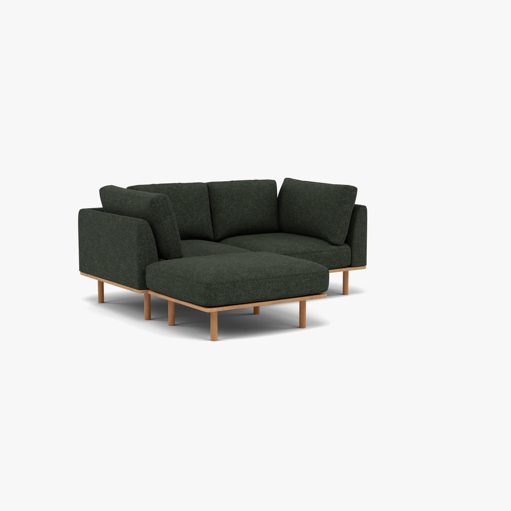 Anika Modular Sofa 2-Seater Chaise Olive Green Fabric Solid American Oak