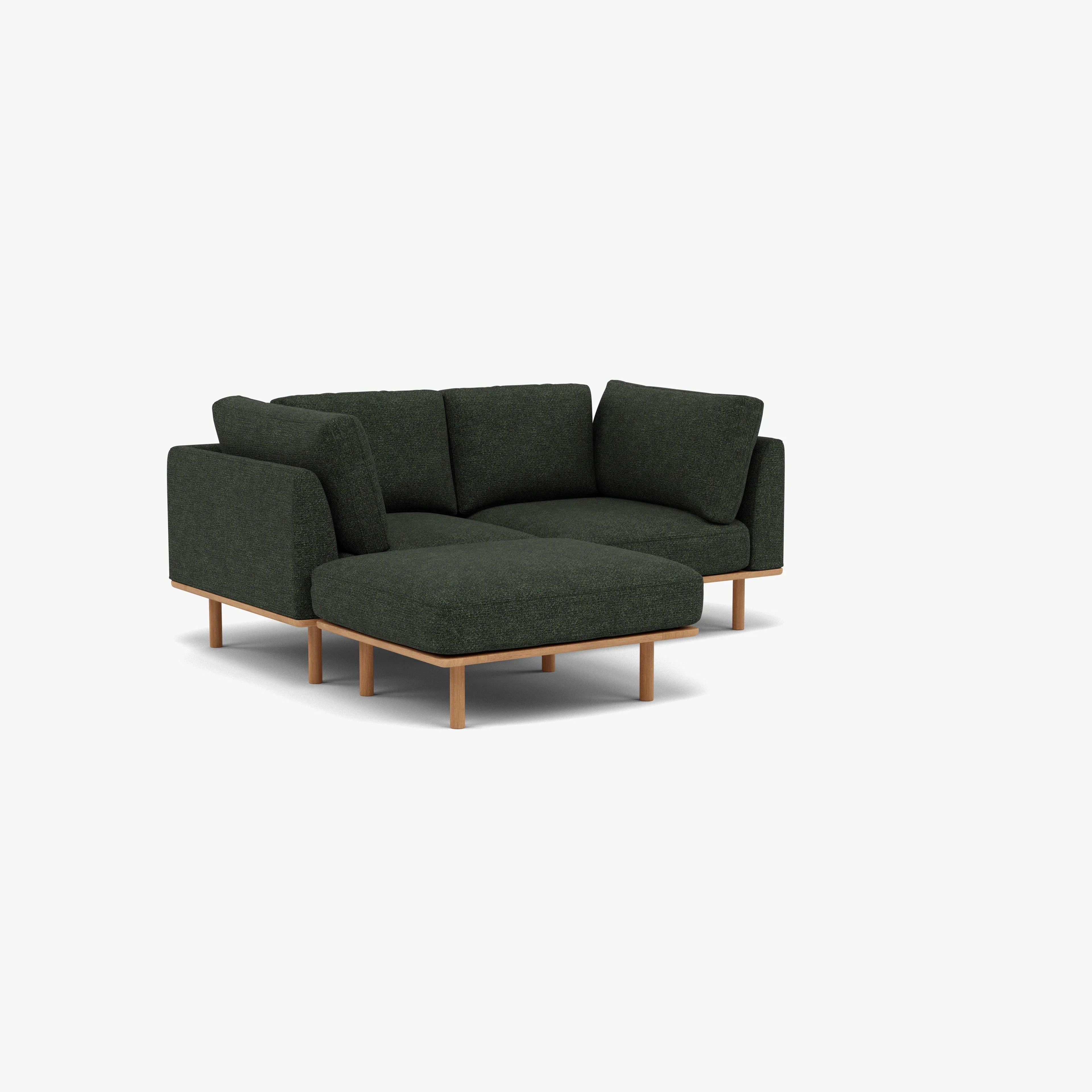 Anika Modular Sofa 2-Seater Chaise Olive Green Fabric Solid American Oak