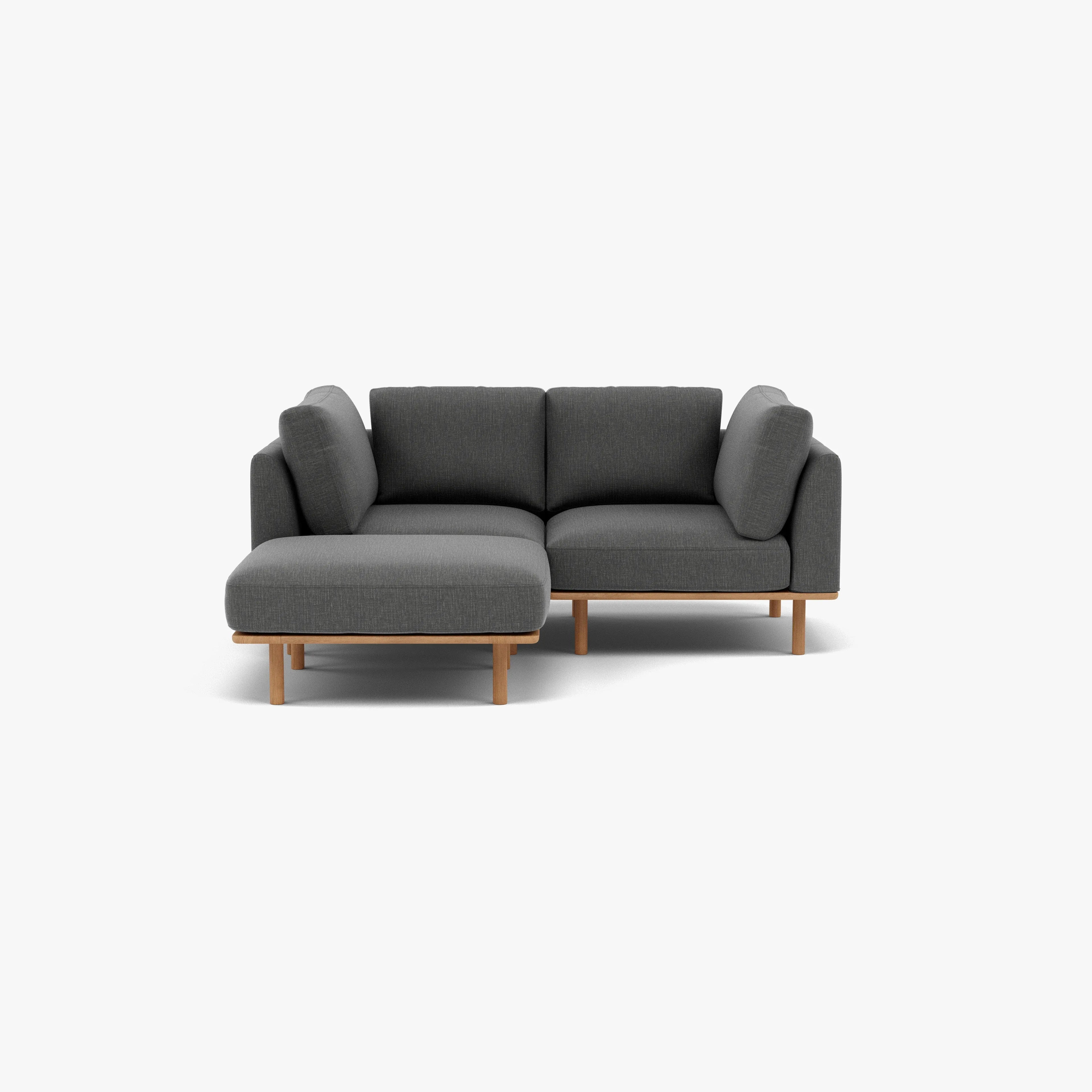 Anika Modular Sofa 2-Seater Chaise Steel Gray Fabric Solid American Oak