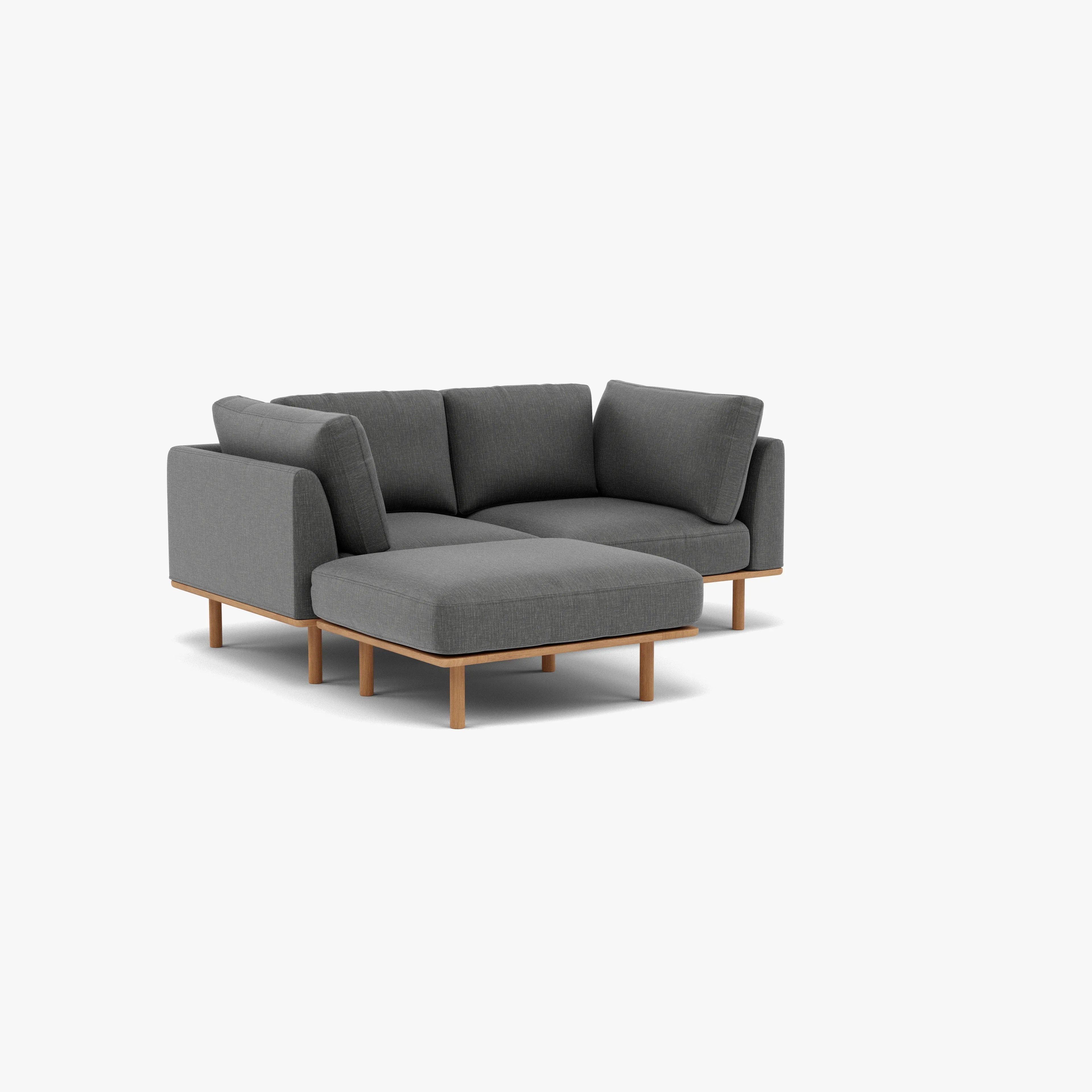 Anika Modular Sofa 2-Seater Chaise Steel Gray Fabric Solid American Oak