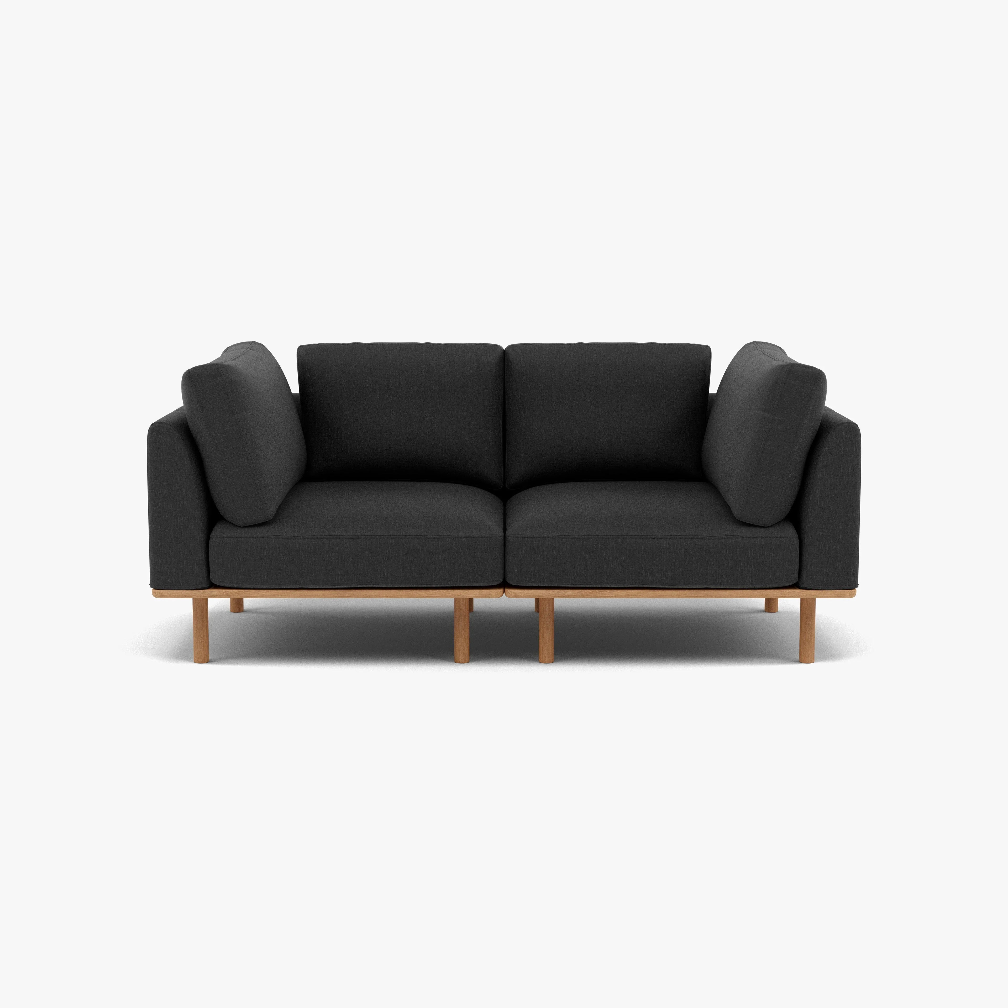 Anika Modular Sofa 2-Seater Coal Gray Fabric Solid American Oak