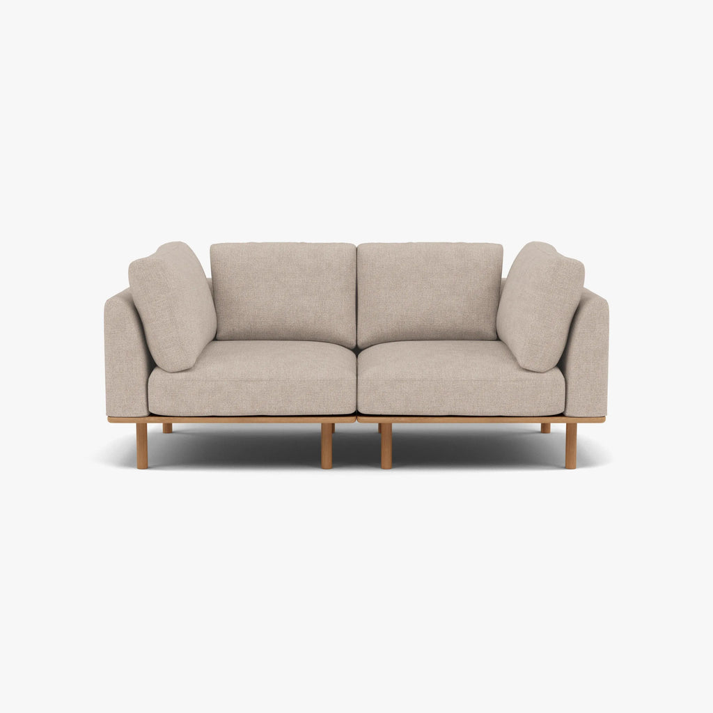 Anika Modular Sofa 2-Seater Ivory Beige Fabric Solid American Oak