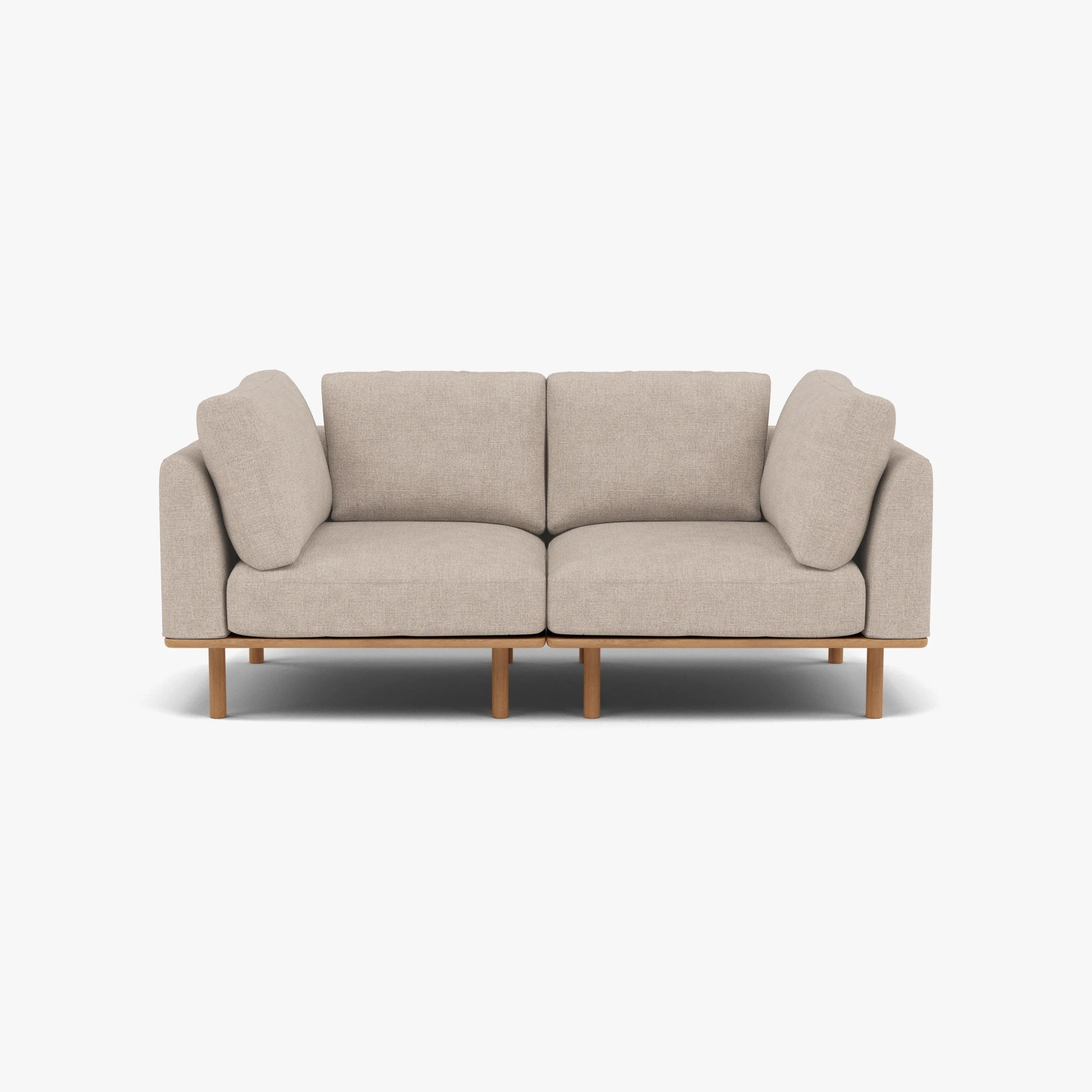 Anika Modular Sofa 2-Seater Ivory Beige Fabric Solid American Oak