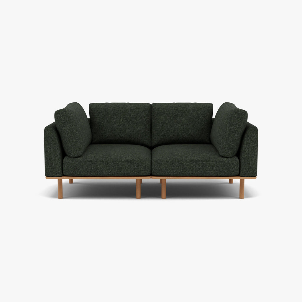 Anika Modular Sofa 2-Seater Olive Green Fabric Solid American Oak