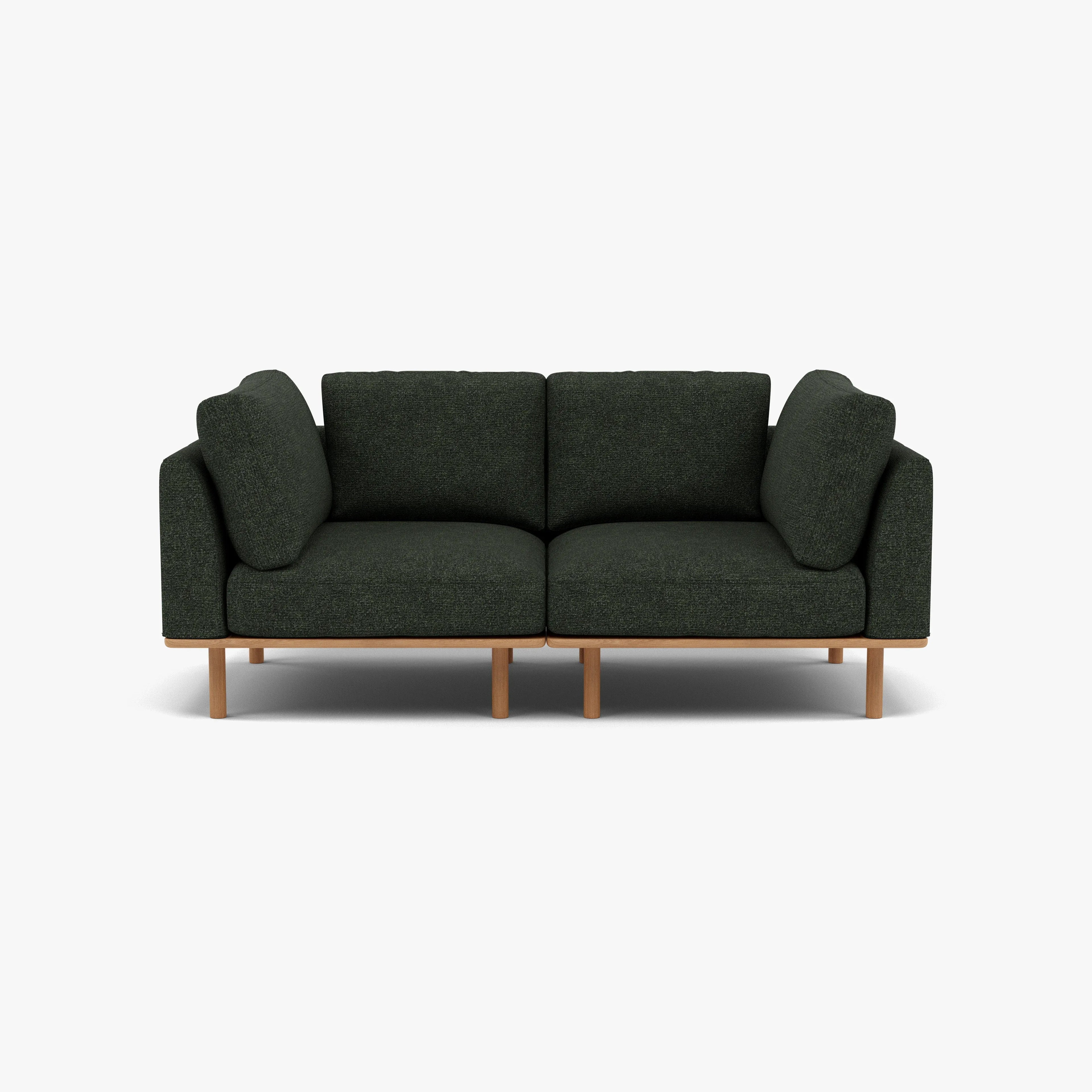 Anika Modular Sofa 2-Seater Olive Green Fabric Solid American Oak