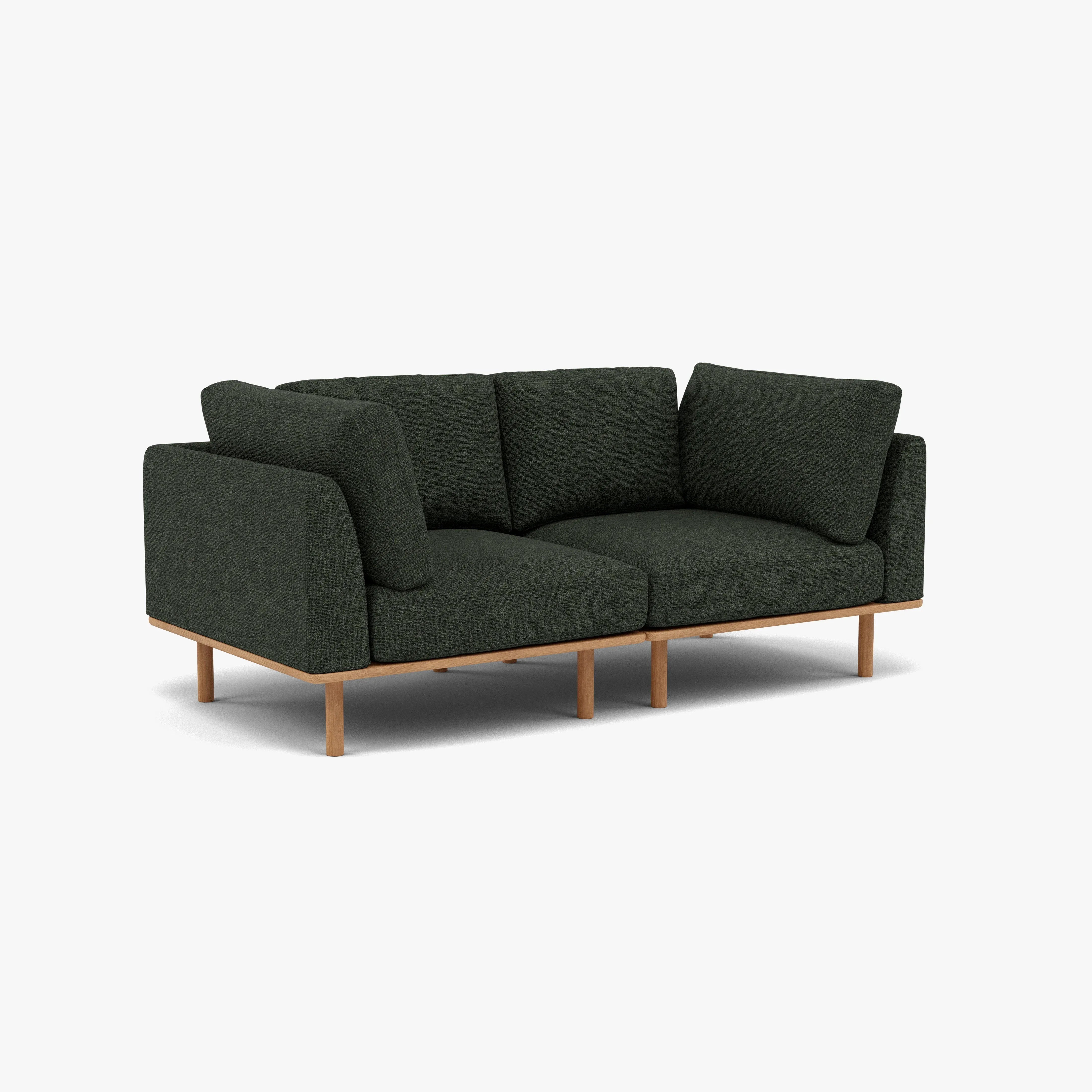 Anika Modular Sofa 2-Seater Olive Green Fabric Solid American Oak