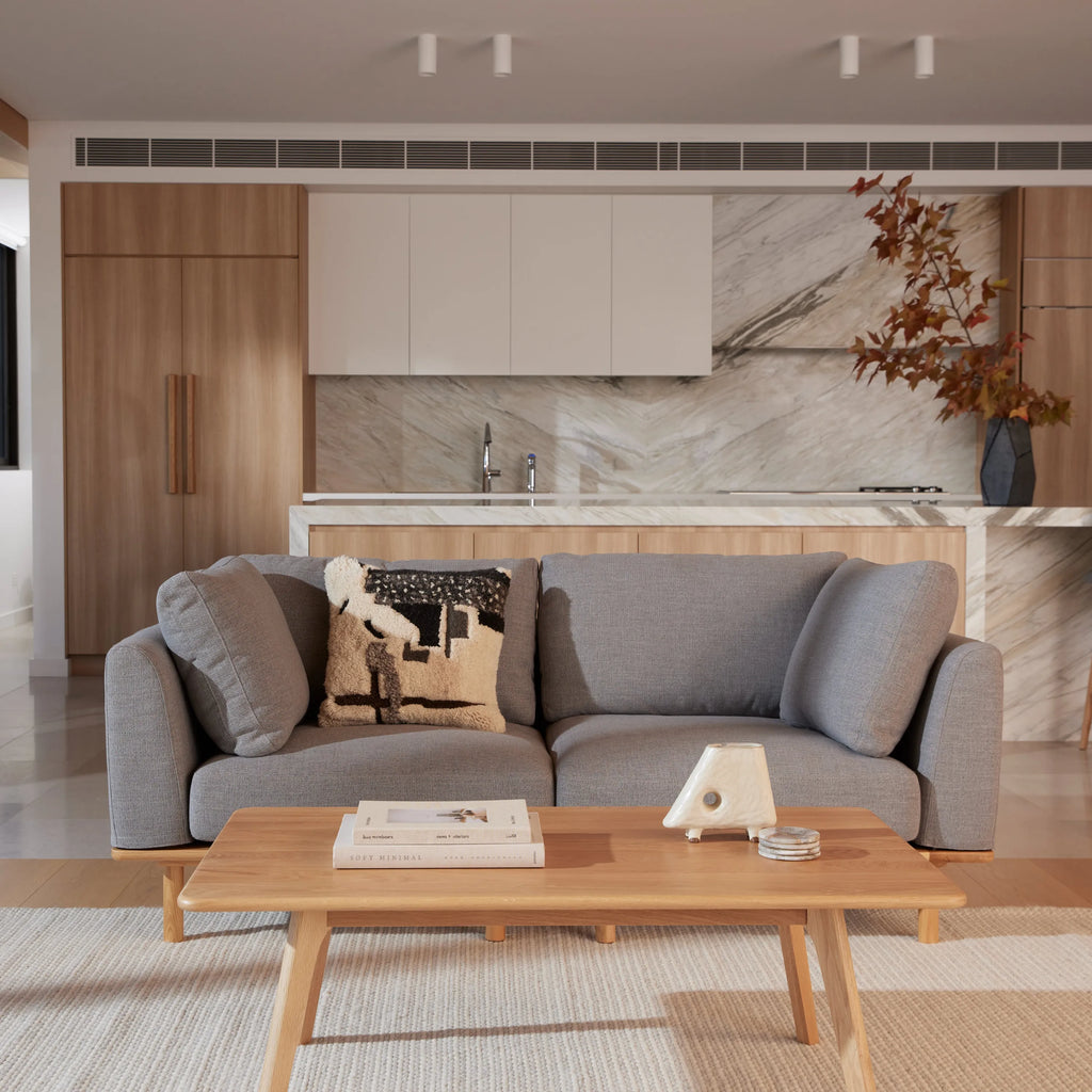 Anika Modular Sofa 2-Seater Steel Gray Fabric Solid American Oak