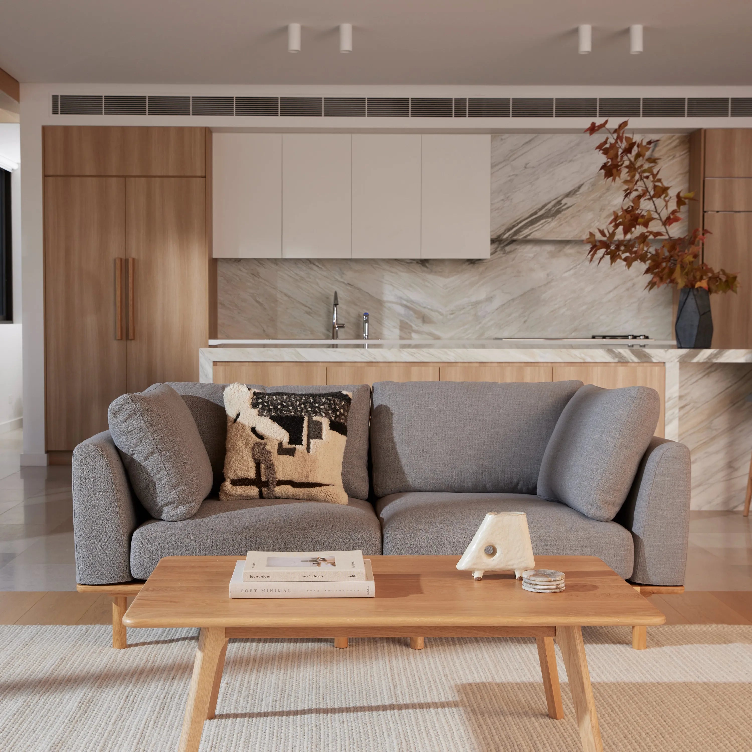 Anika Modular Sofa 2-Seater Steel Gray Fabric Solid American Oak