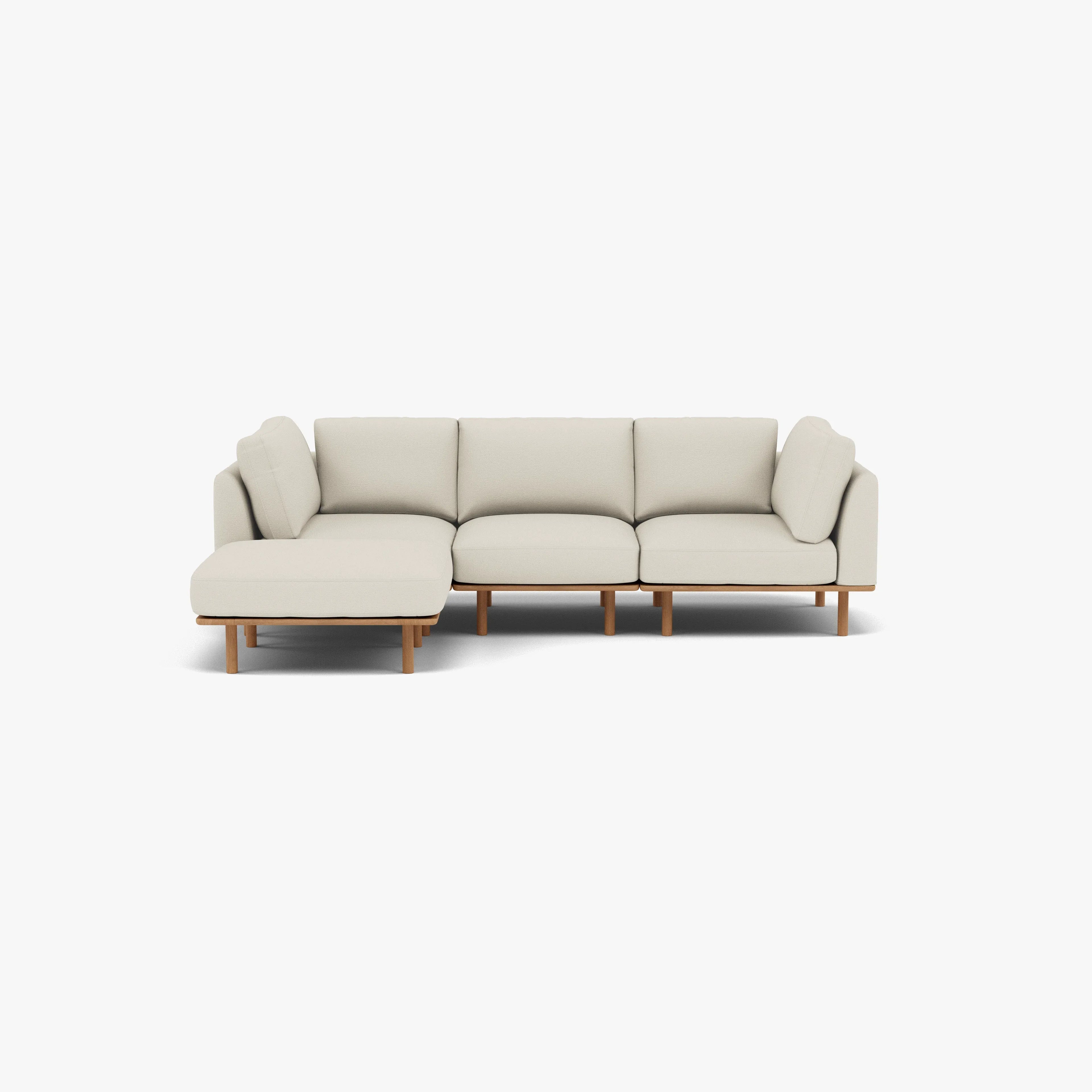 Anika Modular Sofa 3-Seater Chaise Bone White Fabric Solid American Oak