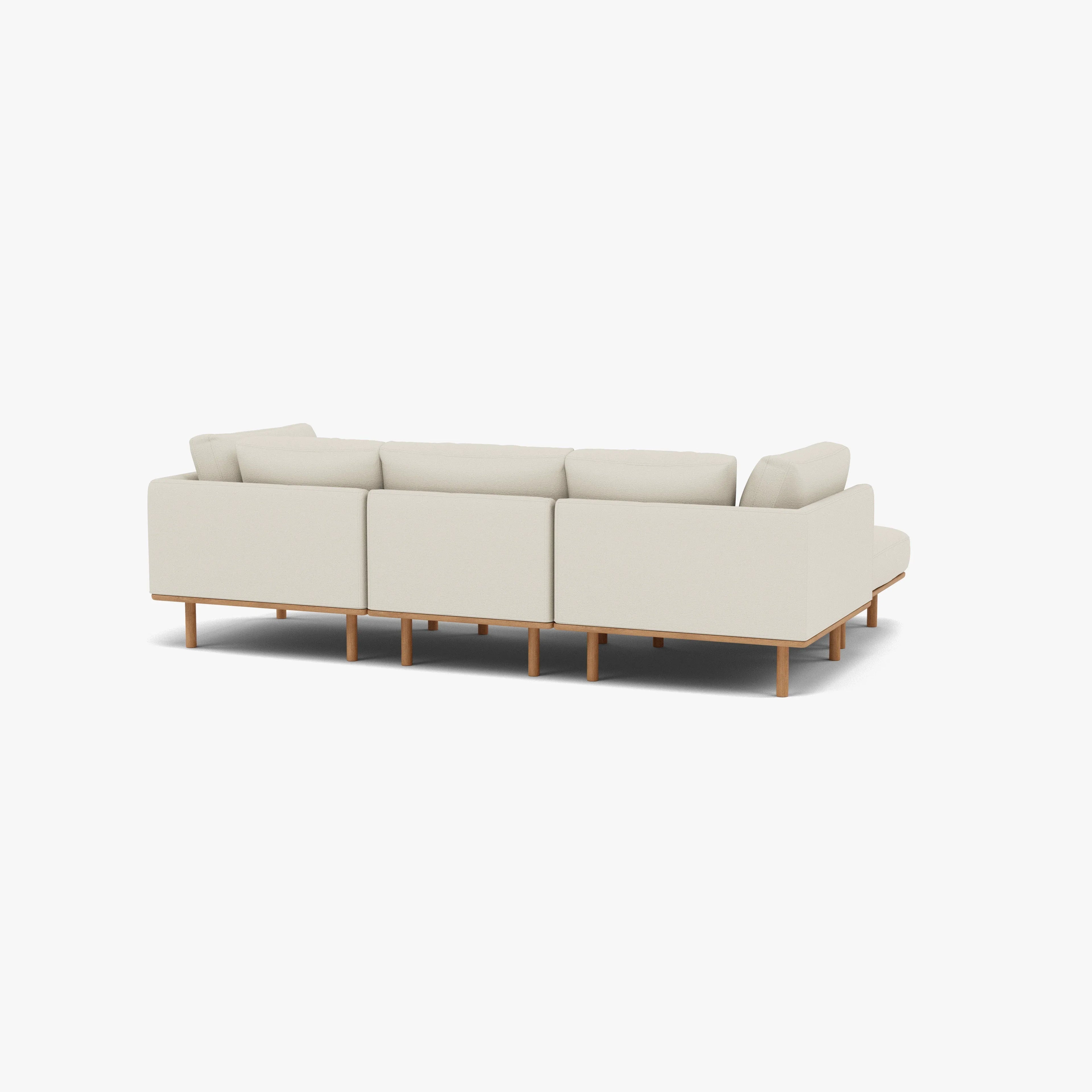 Anika Modular Sofa 3-Seater Chaise Bone White Fabric Solid American Oak