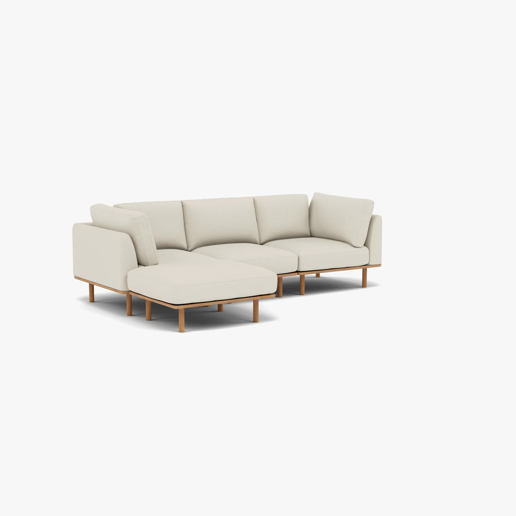 Anika Modular Sofa 3-Seater Chaise Bone White Fabric Solid American Oak