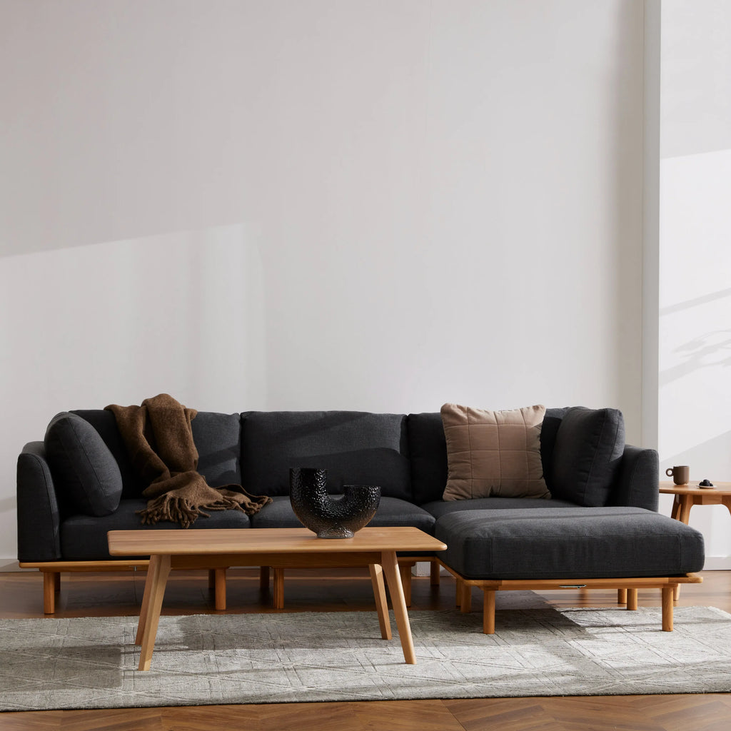 Anika Modular Sofa 3-Seater Chaise Coal Gray Fabric Solid American Oak