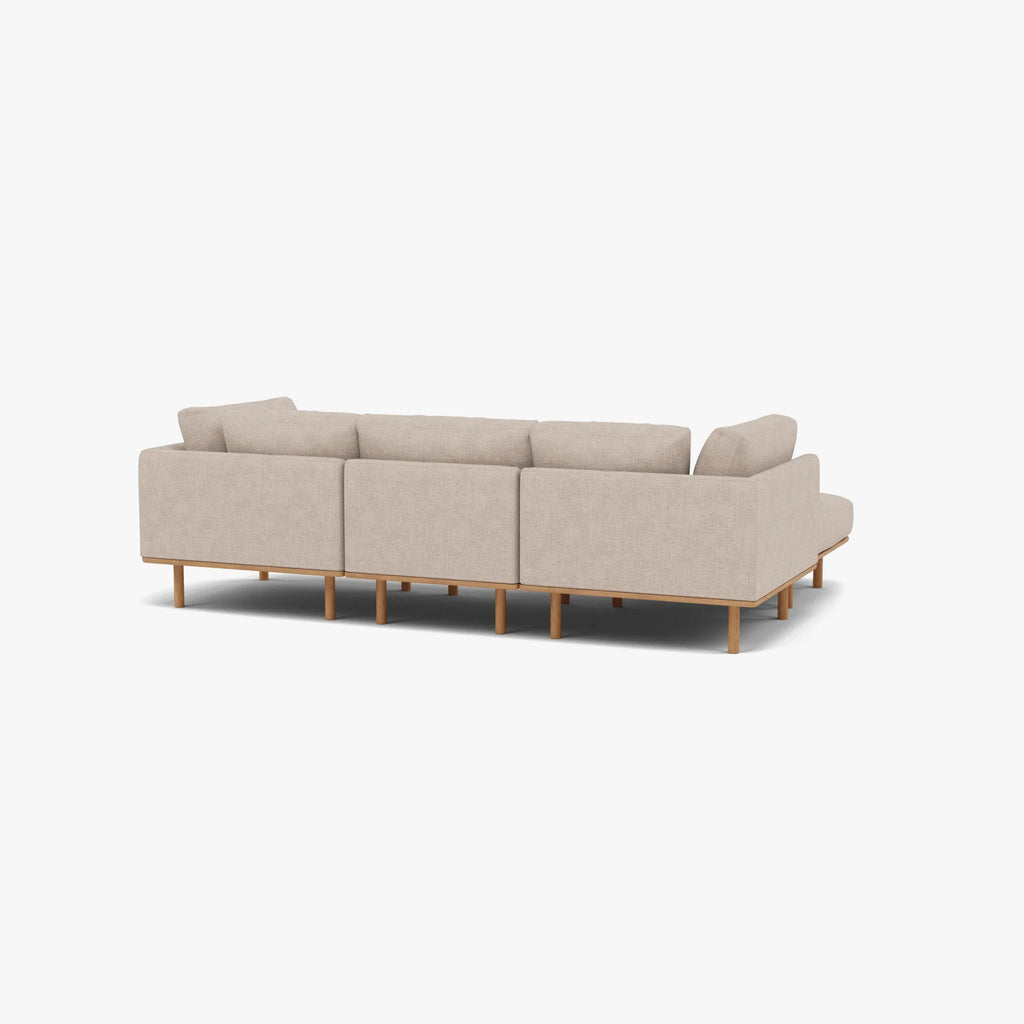 Anika Modular Sofa 3-Seater Chaise Ivory Beige Fabric Solid American Oak