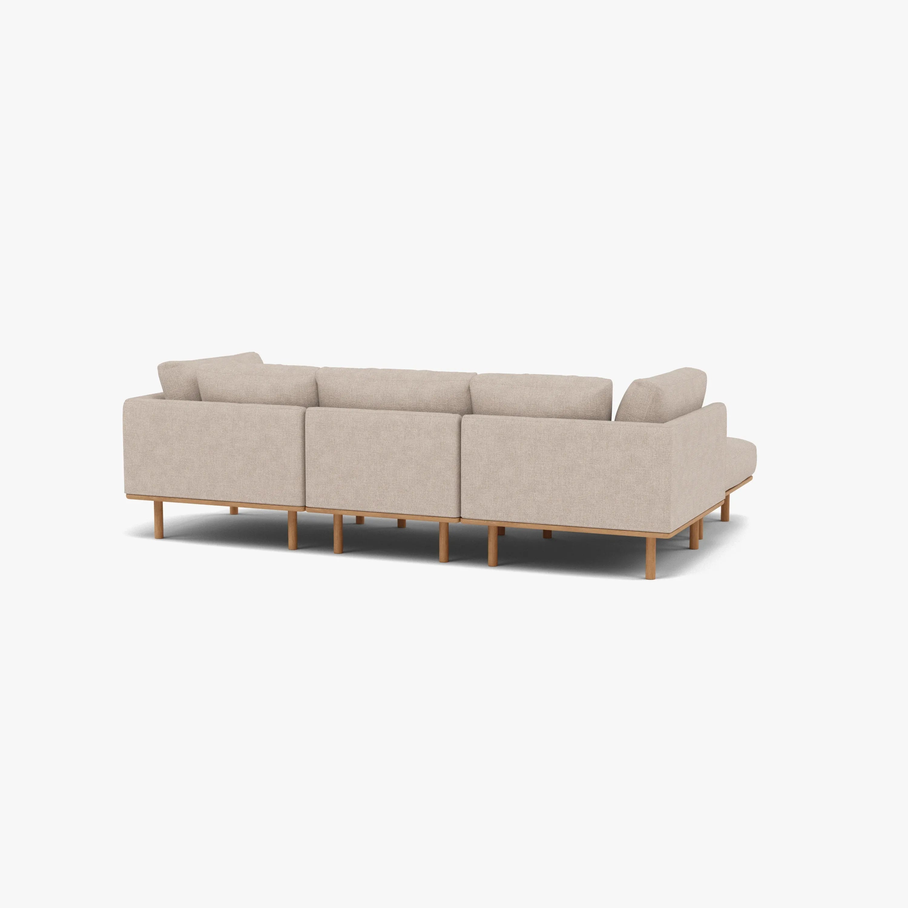 Anika Modular Sofa 3-Seater Chaise Ivory Beige Fabric Solid American Oak