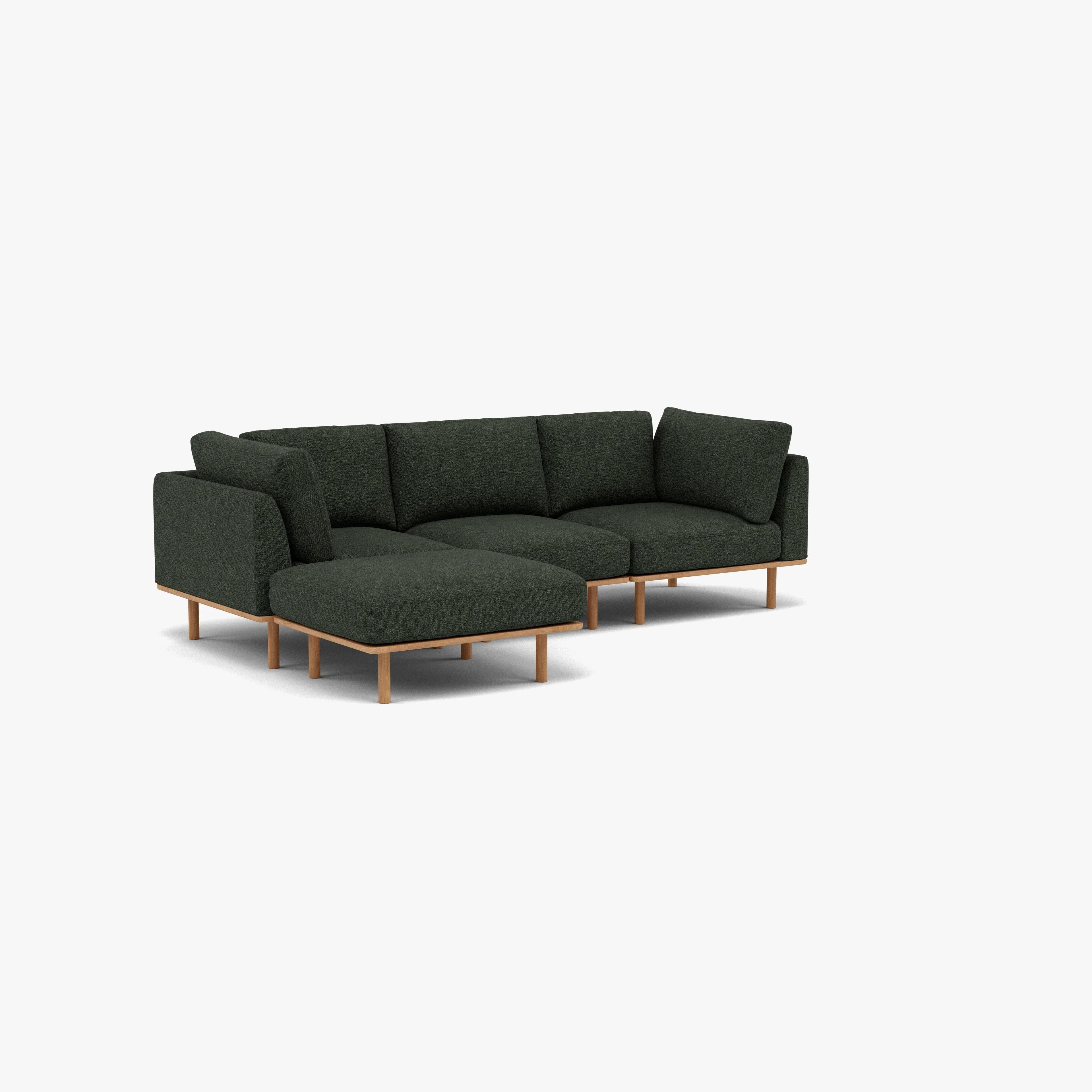 Anika Modular Sofa 3-Seater Chaise Olive Green Fabric Solid American Oak