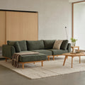 Anika Modular Sofa 3-Seater Chaise Olive Green Fabric Solid American Oak
