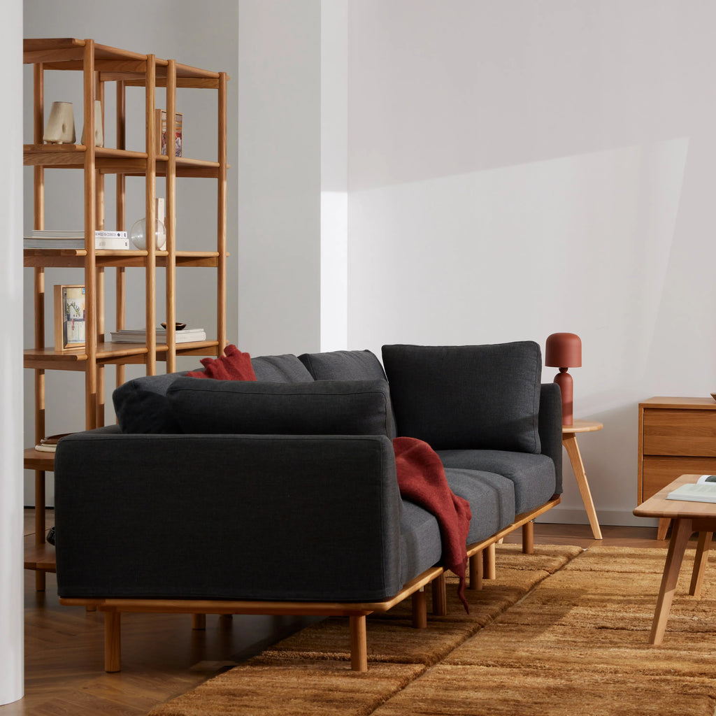 Anika Modular Sofa 3-Seater Coal Gray Fabric Solid American Oak