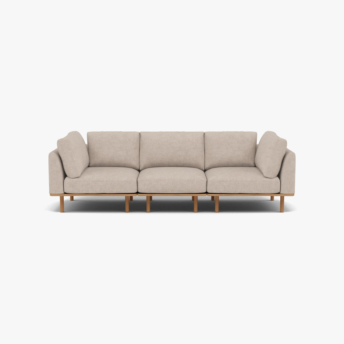 Anika Modular Sofa 3-Seater Ivory Beige Fabric Solid American Oak