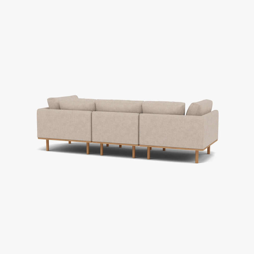 Anika Modular Sofa 3-Seater Ivory Beige Fabric Solid American Oak