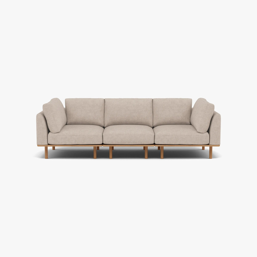Anika Modular Sofa 3-Seater Ivory Beige Fabric Solid American Oak