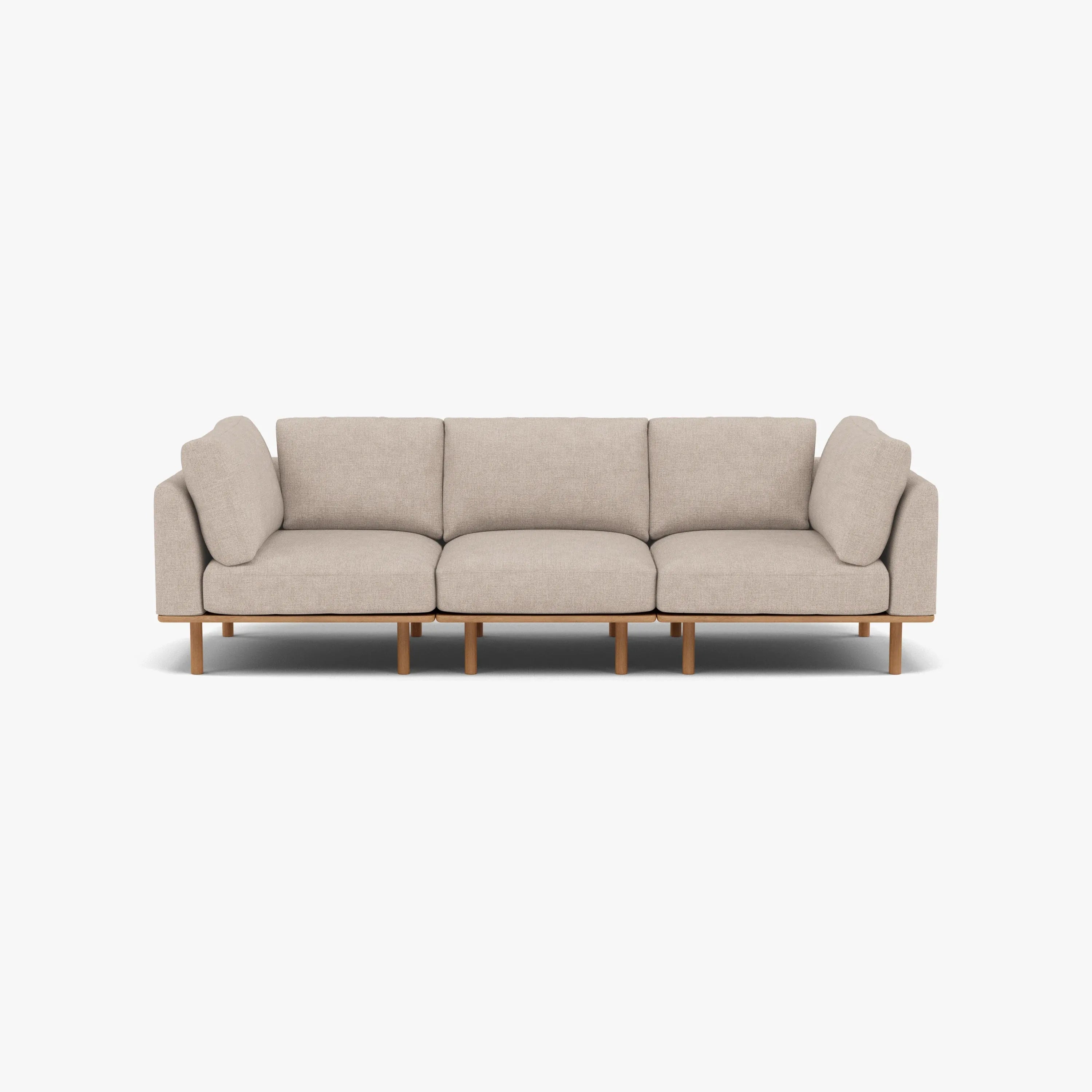 Anika Modular Sofa 3-Seater Ivory Beige Fabric Solid American Oak