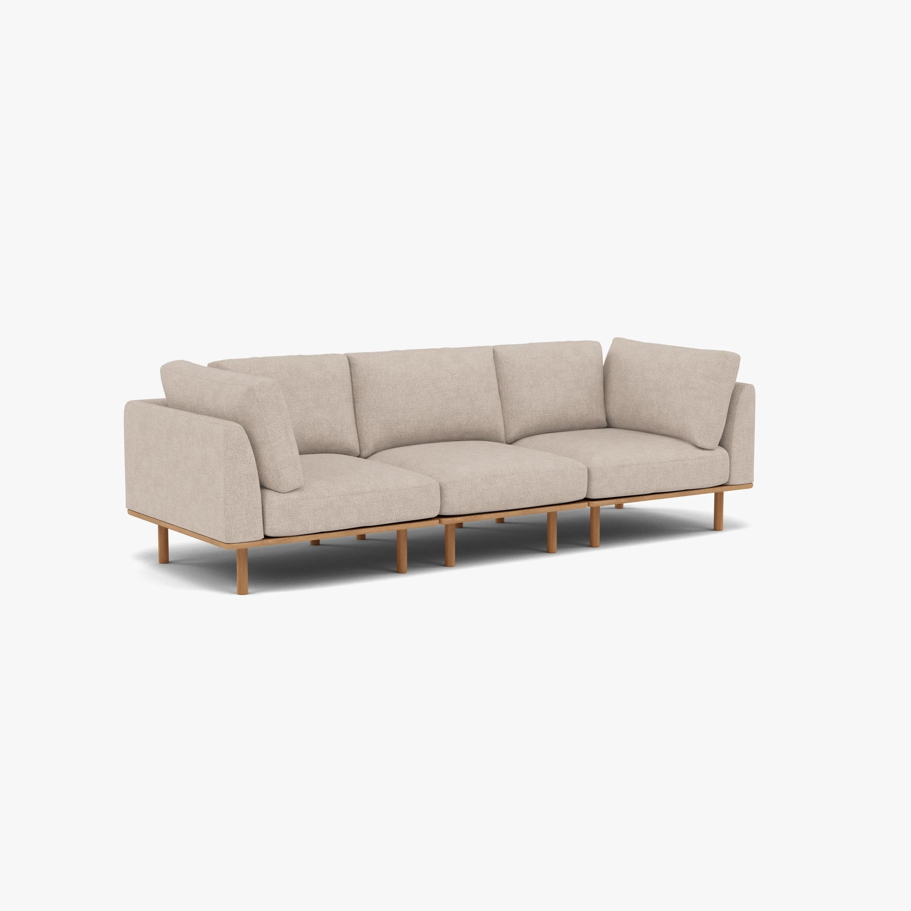Anika Modular Sofa 3-Seater Ivory Beige Fabric Solid American Oak