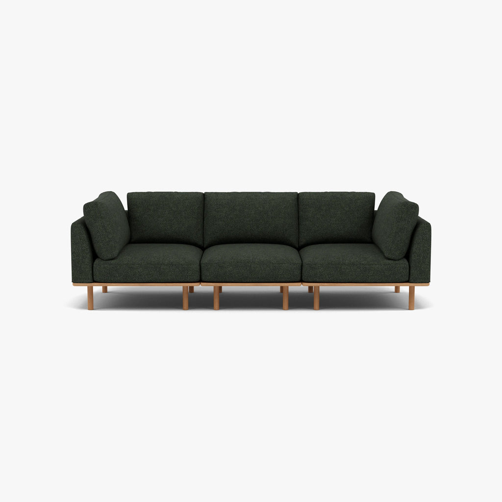 Anika Modular Sofa 3-Seater Olive Green Fabric Solid American Oak