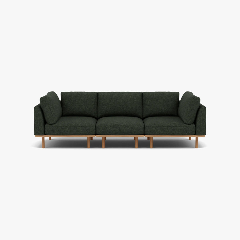 Anika Modular Sofa 3-Seater Olive Green Fabric Solid American Oak