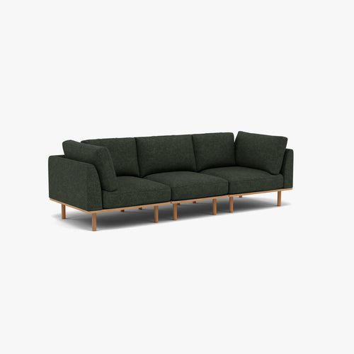Anika Modular Sofa 3-Seater Olive Green Fabric Solid American Oak