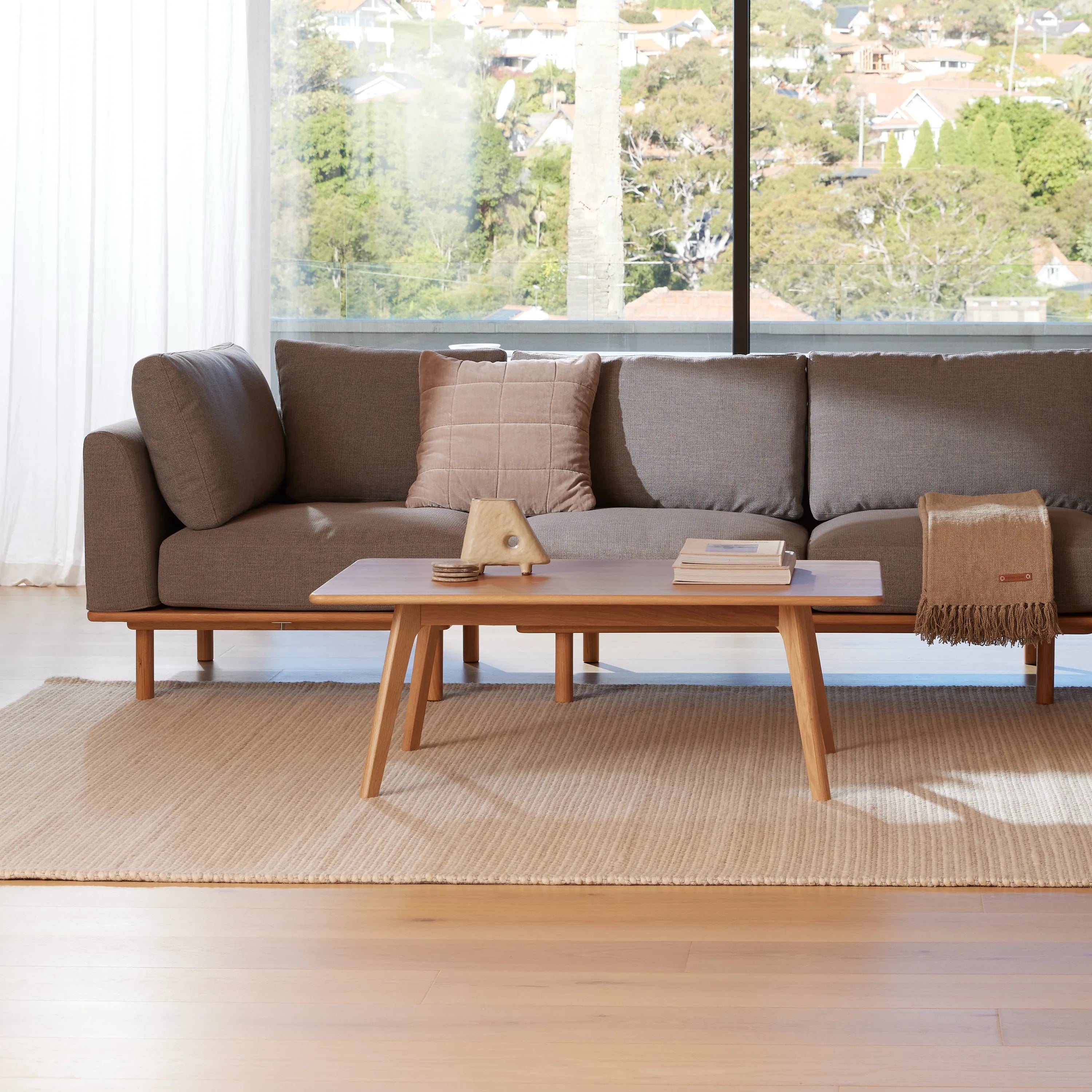 Anika Modular Sofa 3-Seater Steel Gray Fabric Solid American Oak