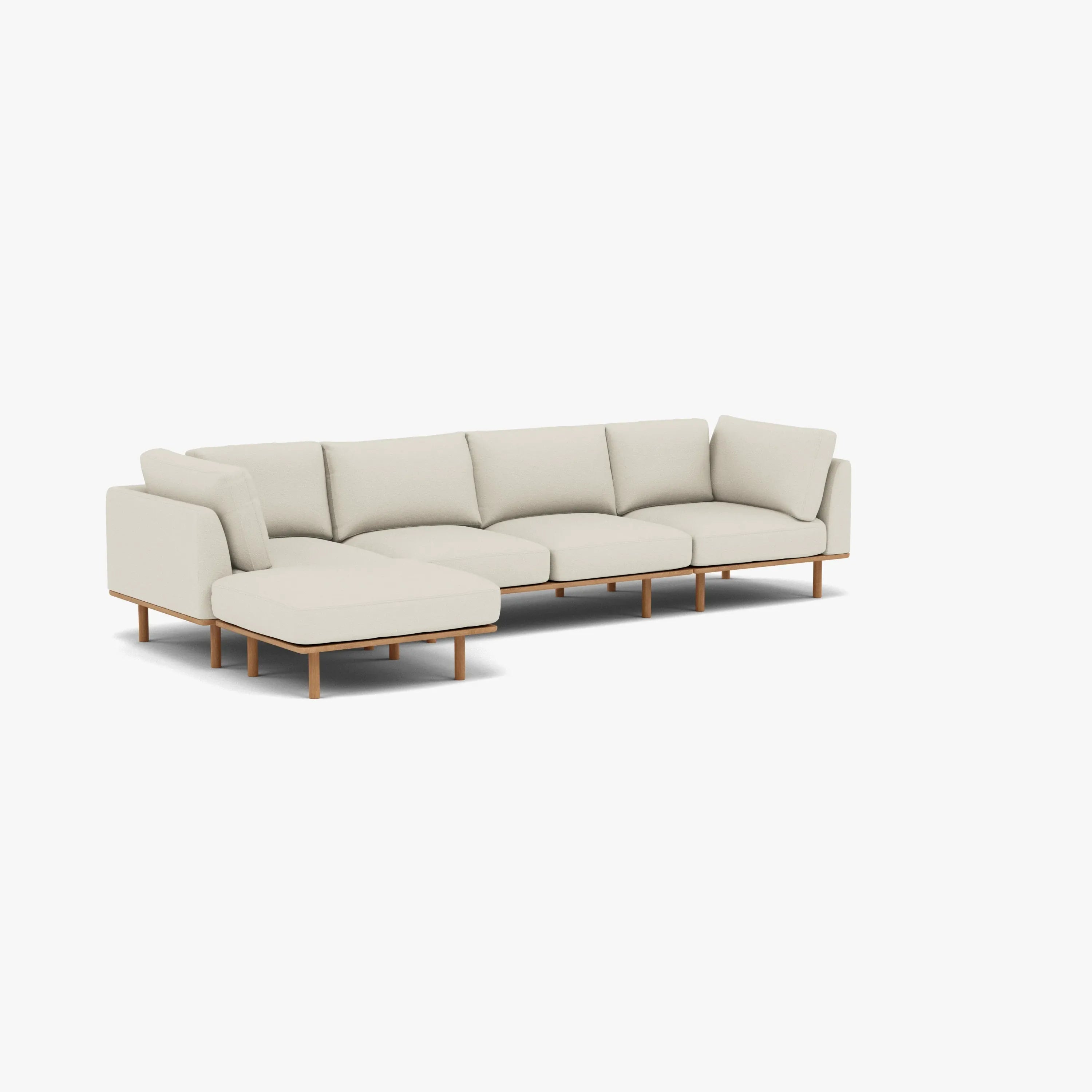 Anika Modular Sofa 4-Seater Chaise Bone White Fabric Solid American Oak