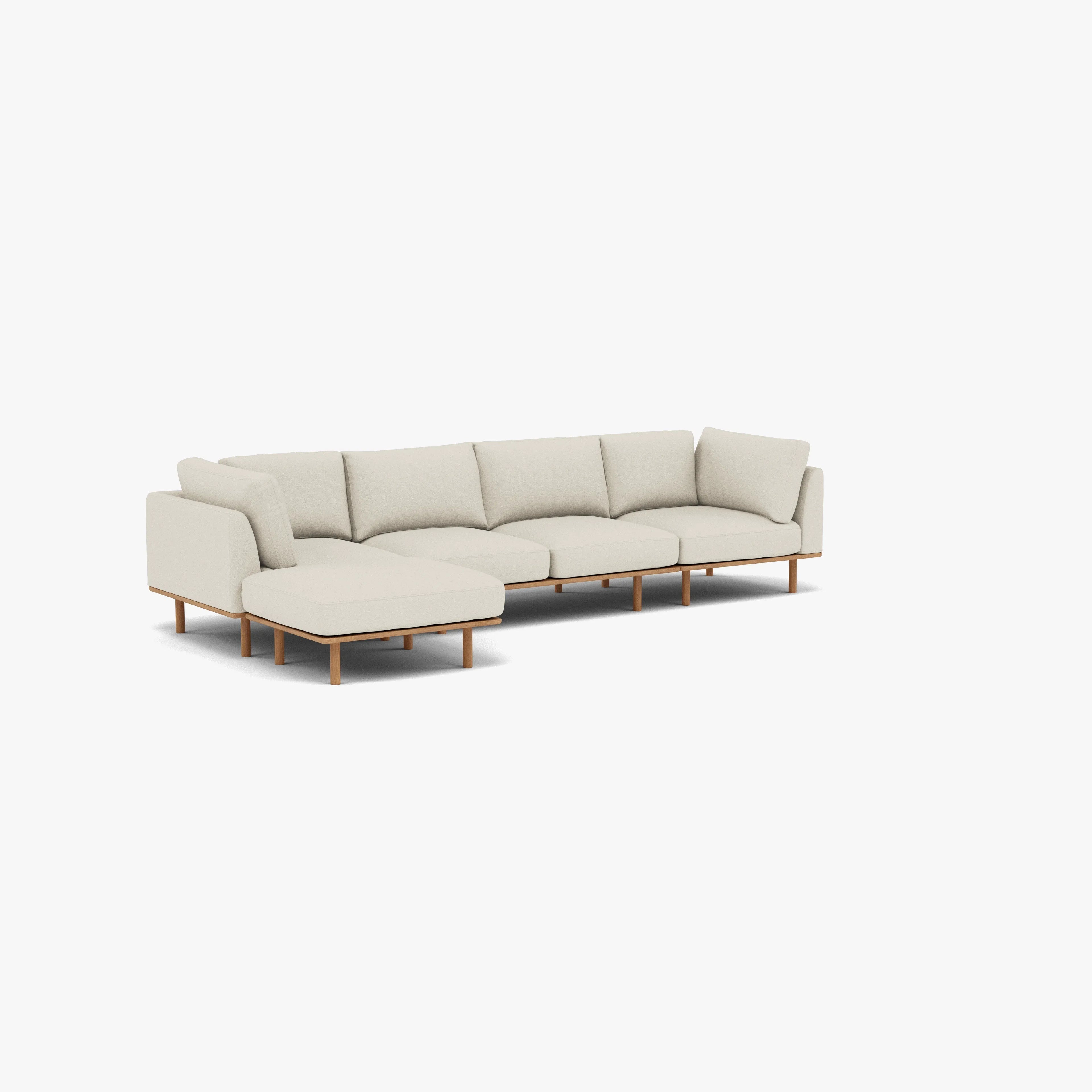Anika Modular Sofa 4-Seater Chaise Bone White Fabric Solid American Oak