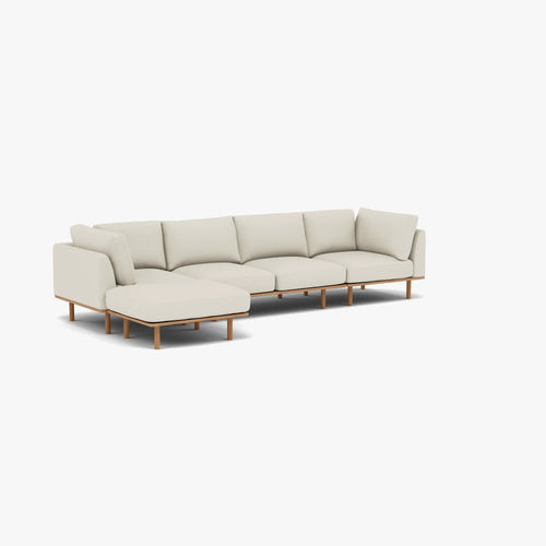 Anika Modular Sofa 4-Seater Chaise Bone White Fabric Solid American Oak