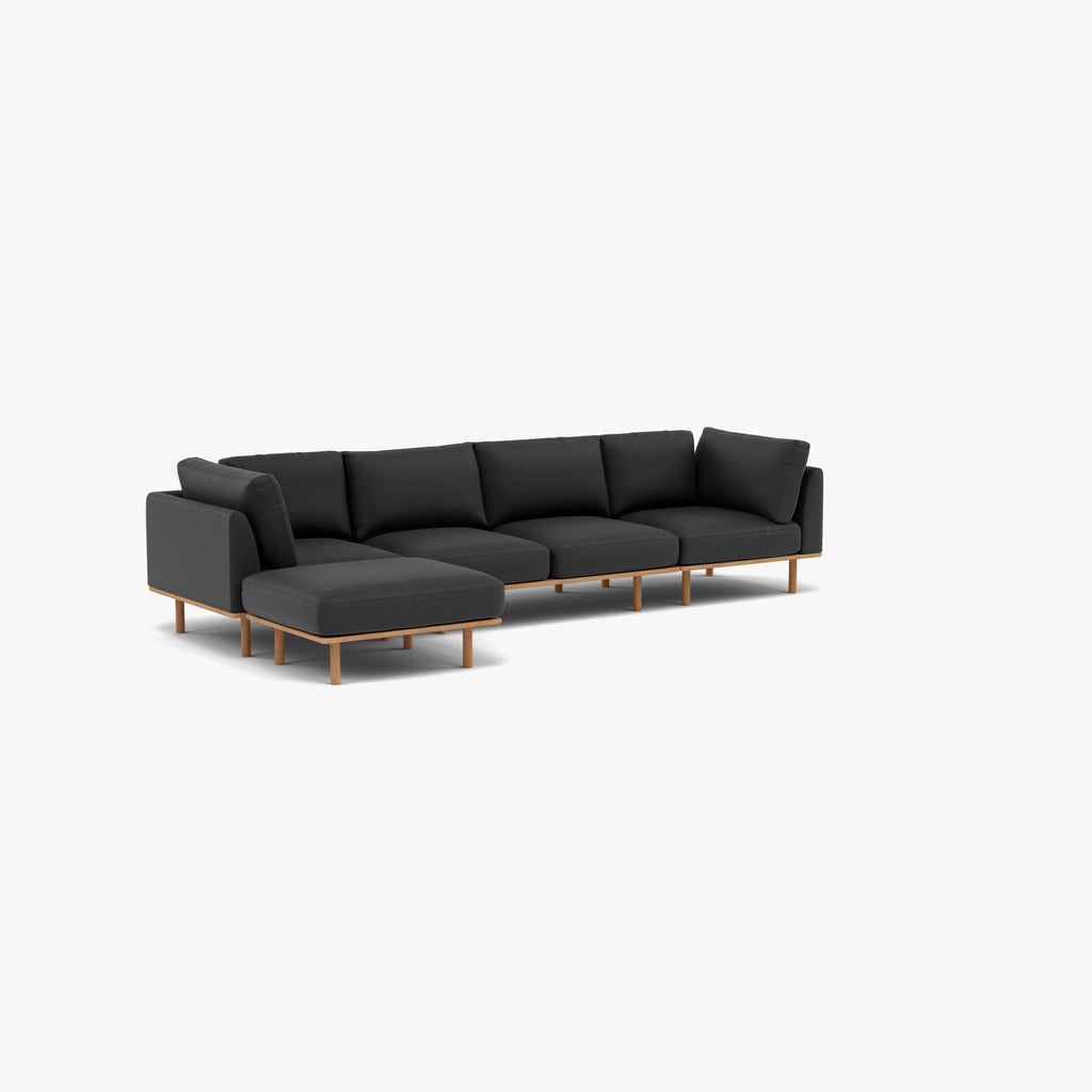 Anika Modular Sofa 4-Seater Chaise Coal Gray Fabric Solid American Oak