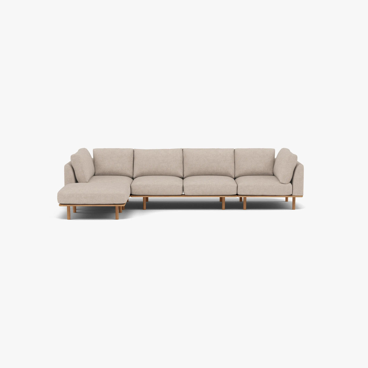 Anika Modular Sofa 4-Seater Chaise Ivory Beige Fabric Solid American Oak