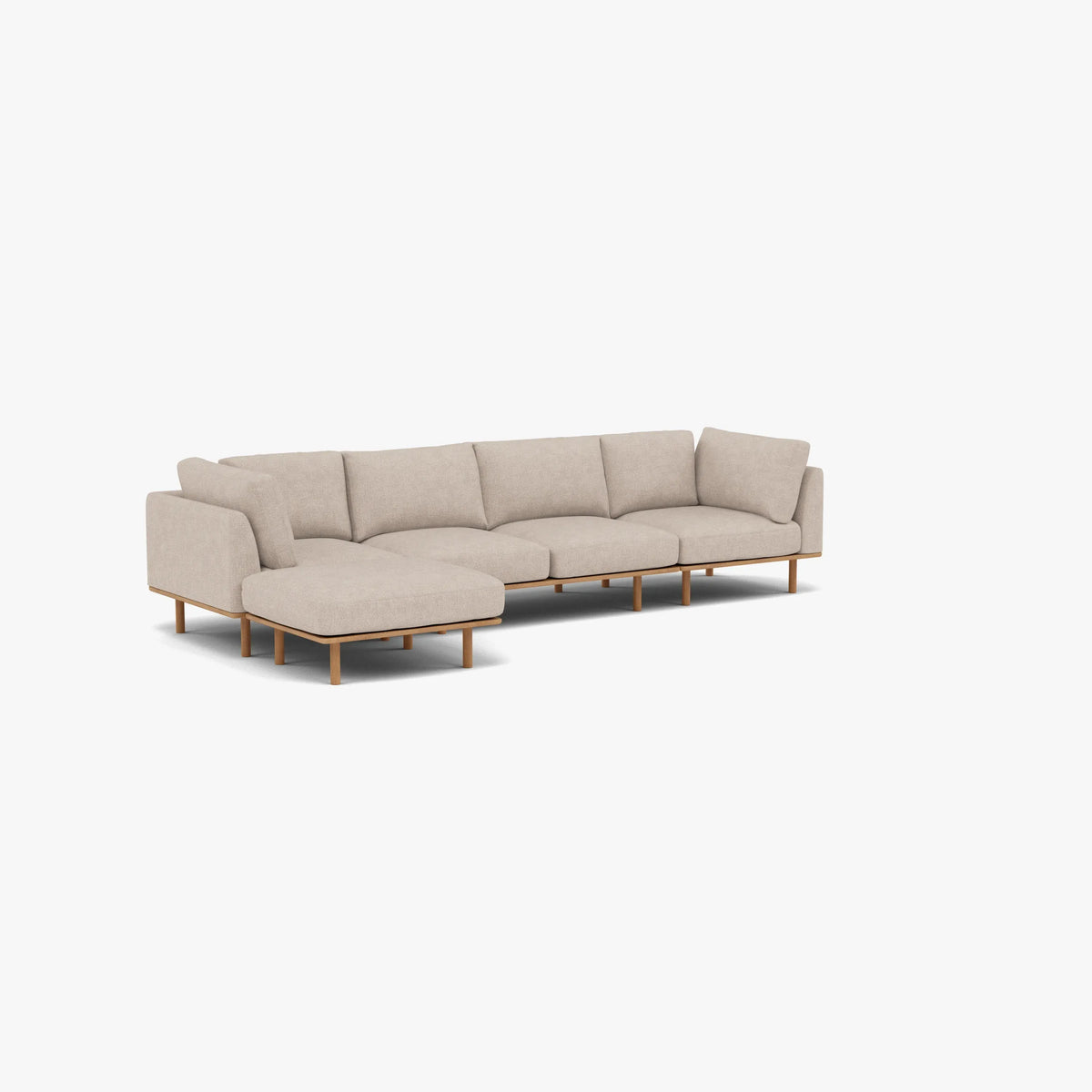 Anika Modular Sofa 4-Seater Chaise Ivory Beige Fabric Solid American Oak