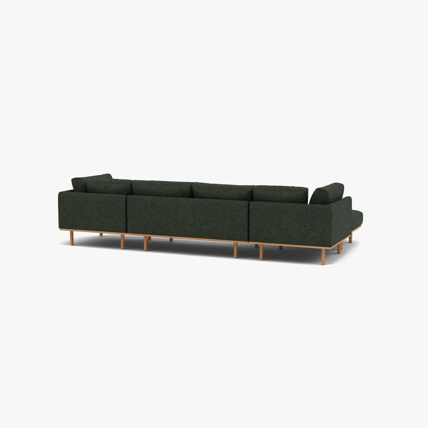 Anika Modular Sofa 4-Seater Chaise Olive Green Fabric Solid American Oak
