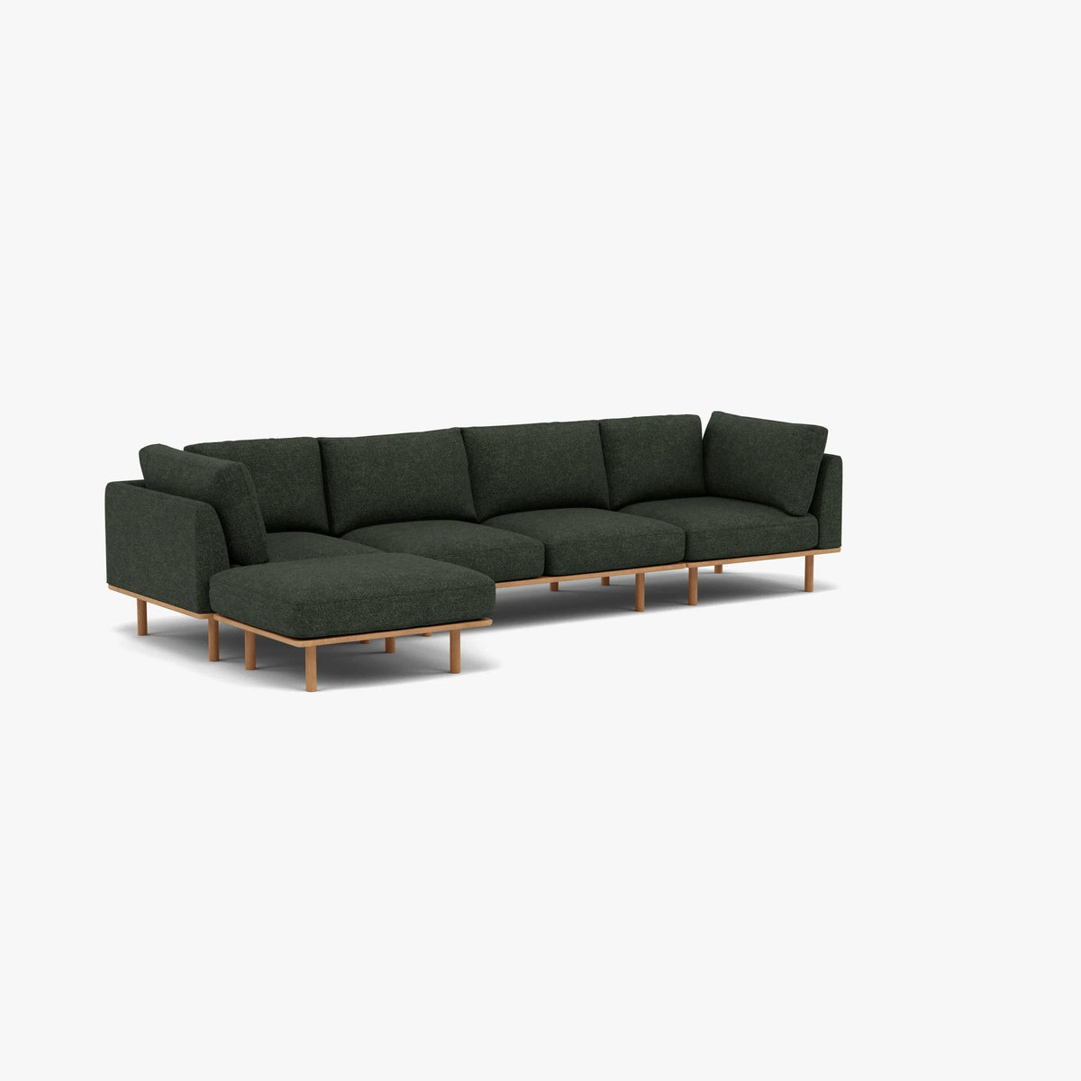 Anika Modular Sofa 4-Seater Chaise Olive Green Fabric Solid American Oak