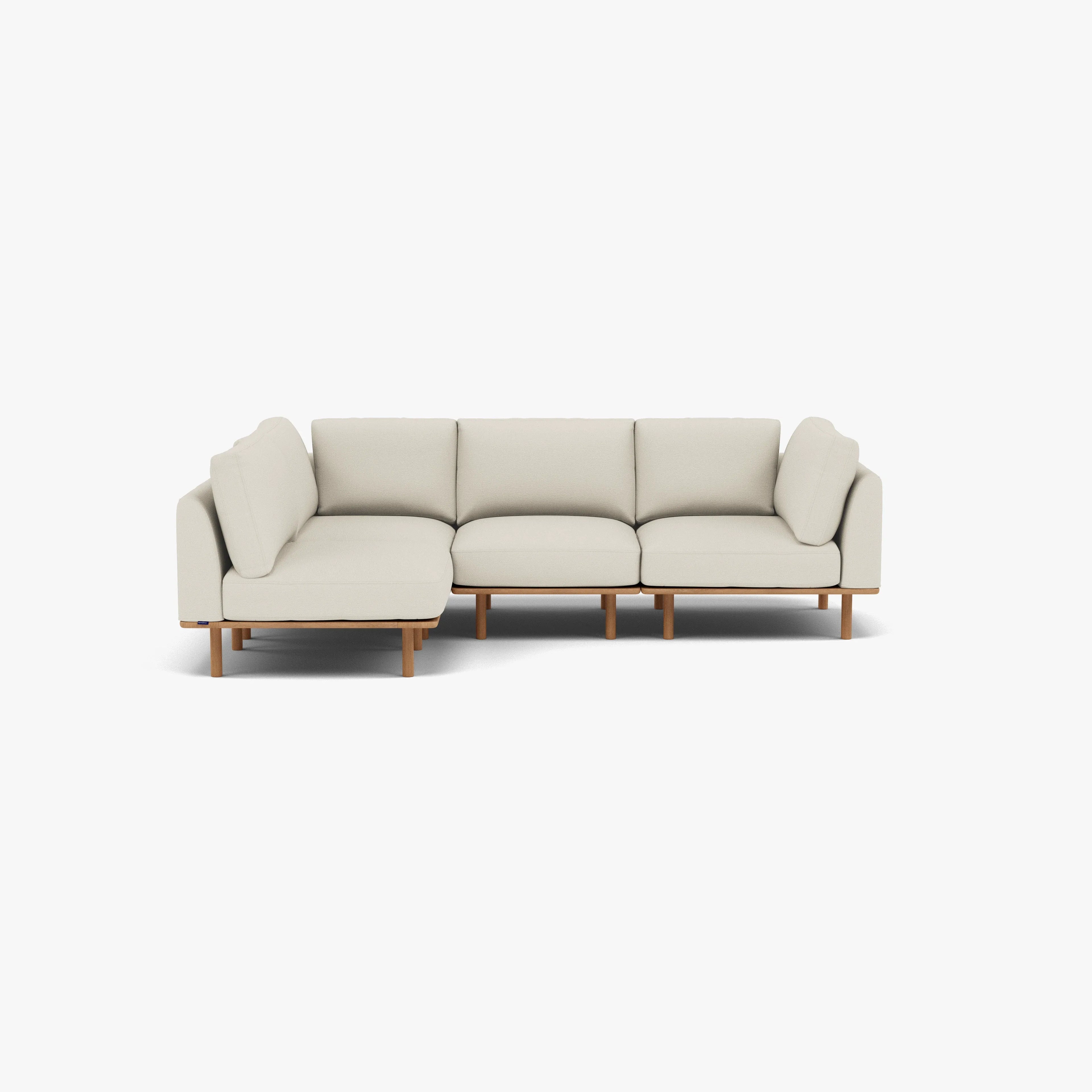 Anika Modular Sofa 4-Seater Corner Bone White Fabric Solid American Oak