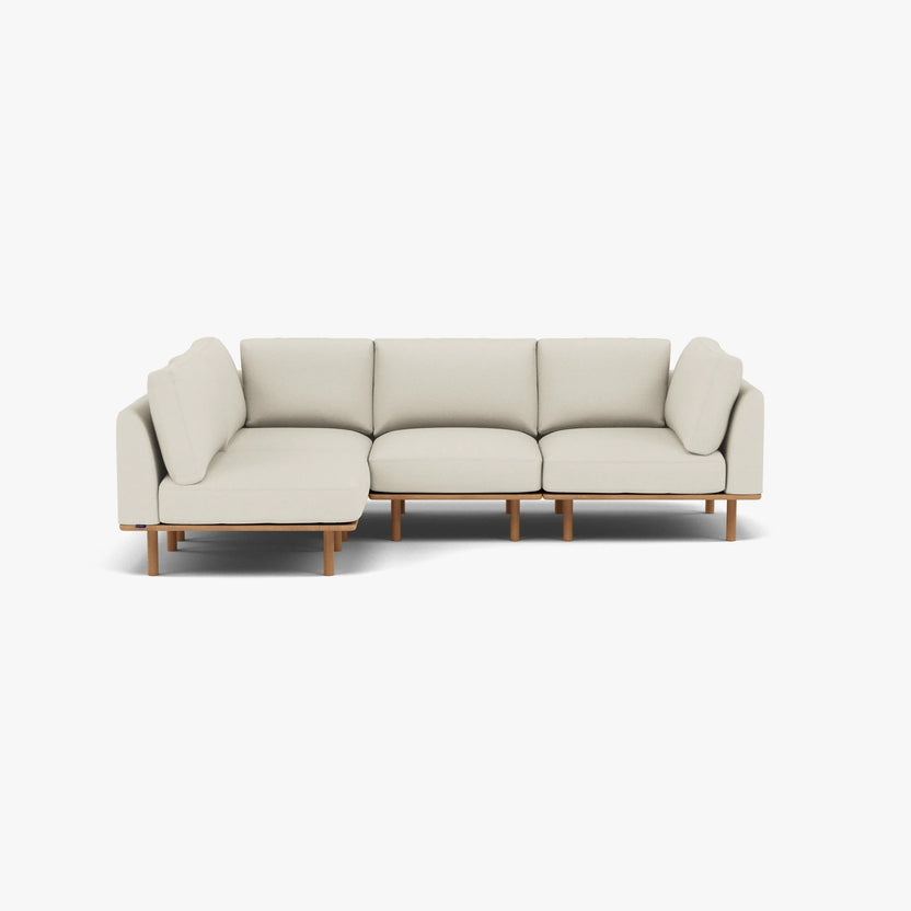 Anika Modular Sofa 4-Seater Corner Bone White Fabric Solid American Oak