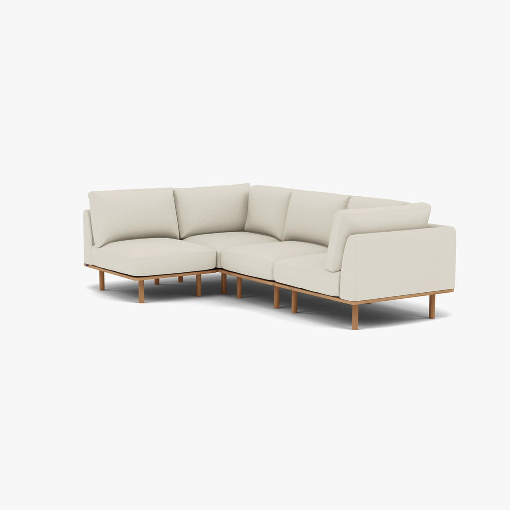 Anika Modular Sofa 4-Seater Corner Bone White Fabric Solid American Oak