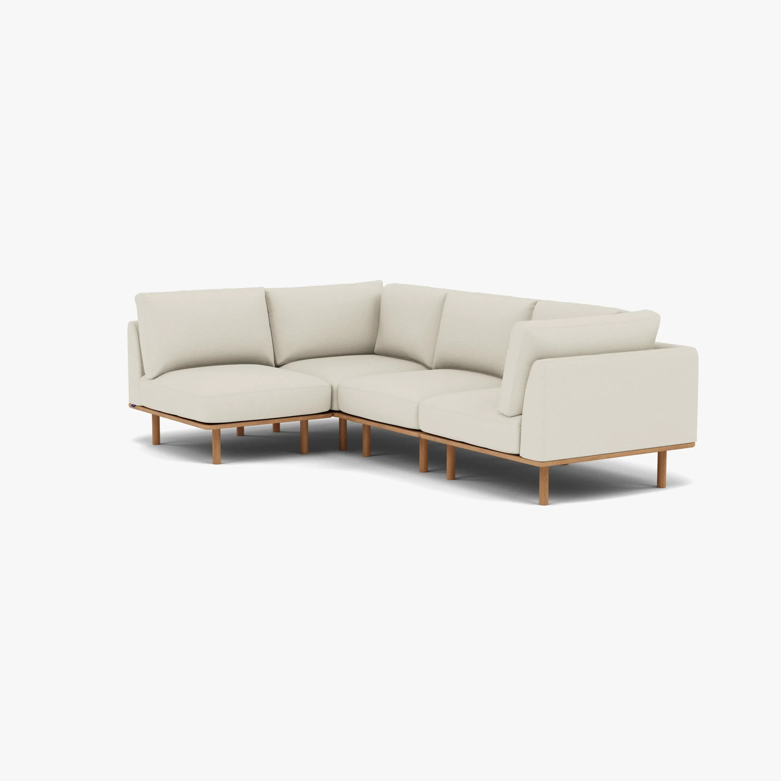 Anika Modular Sofa 4-Seater Corner Bone White Fabric Solid American Oak