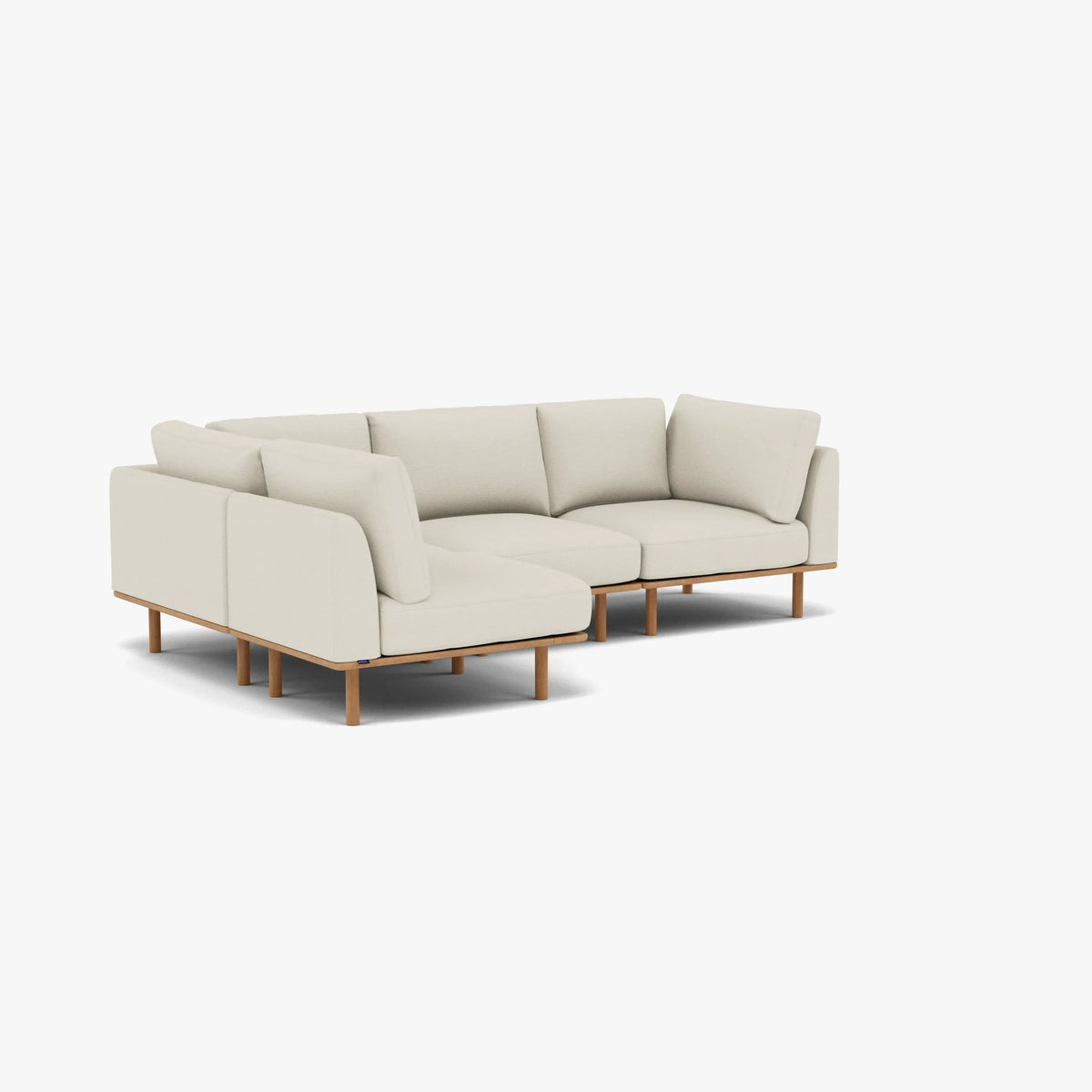 Anika Modular Sofa 4-Seater Corner Bone White Fabric Solid American Oak