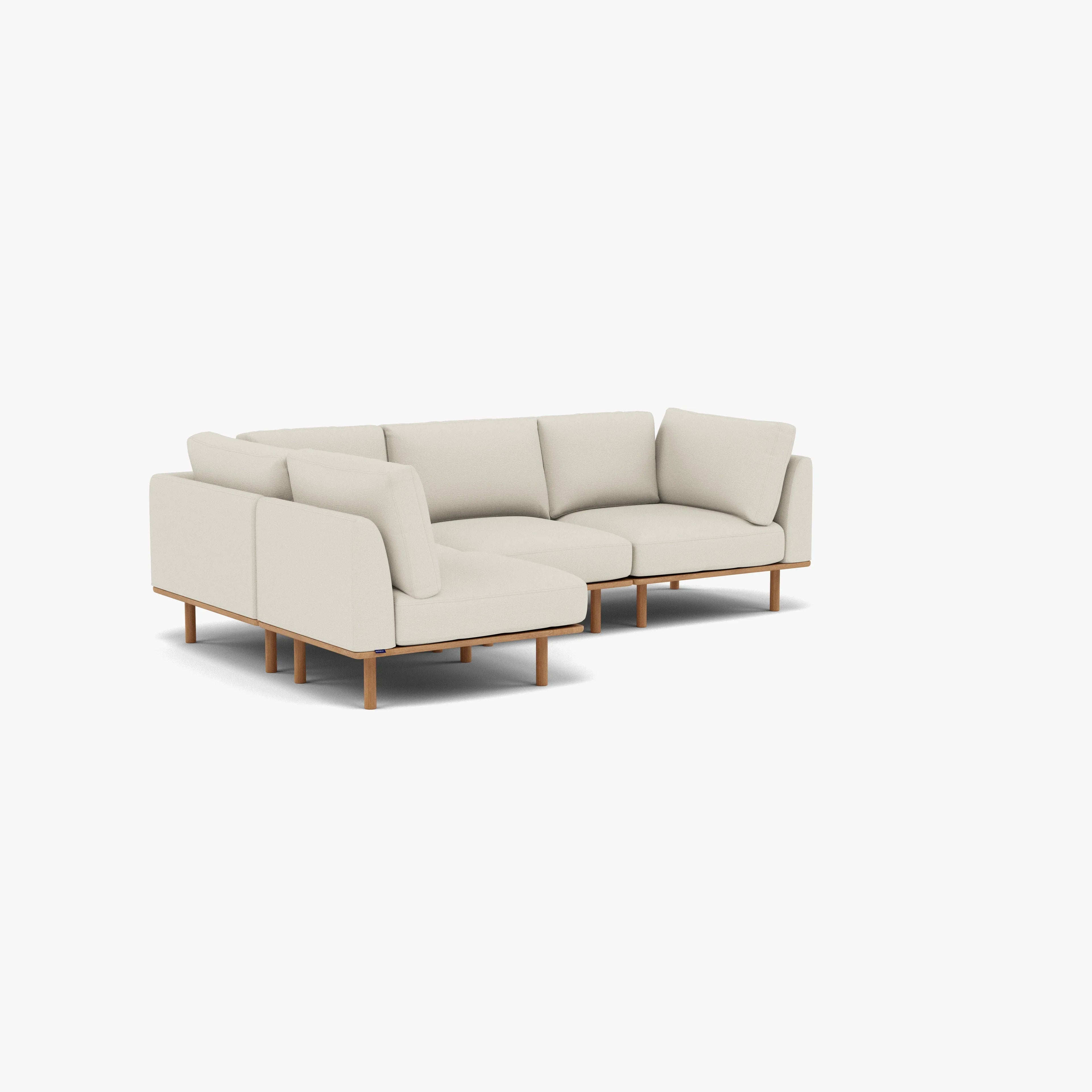 Anika Modular Sofa 4-Seater Corner Bone White Fabric Solid American Oak
