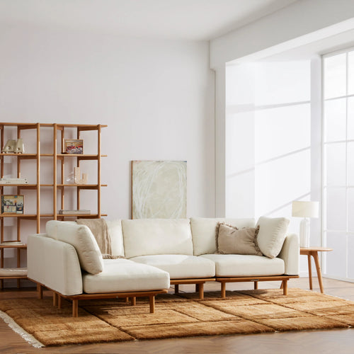 Anika Modular Sofa 4-Seater Corner Bone White Fabric Solid American Oak