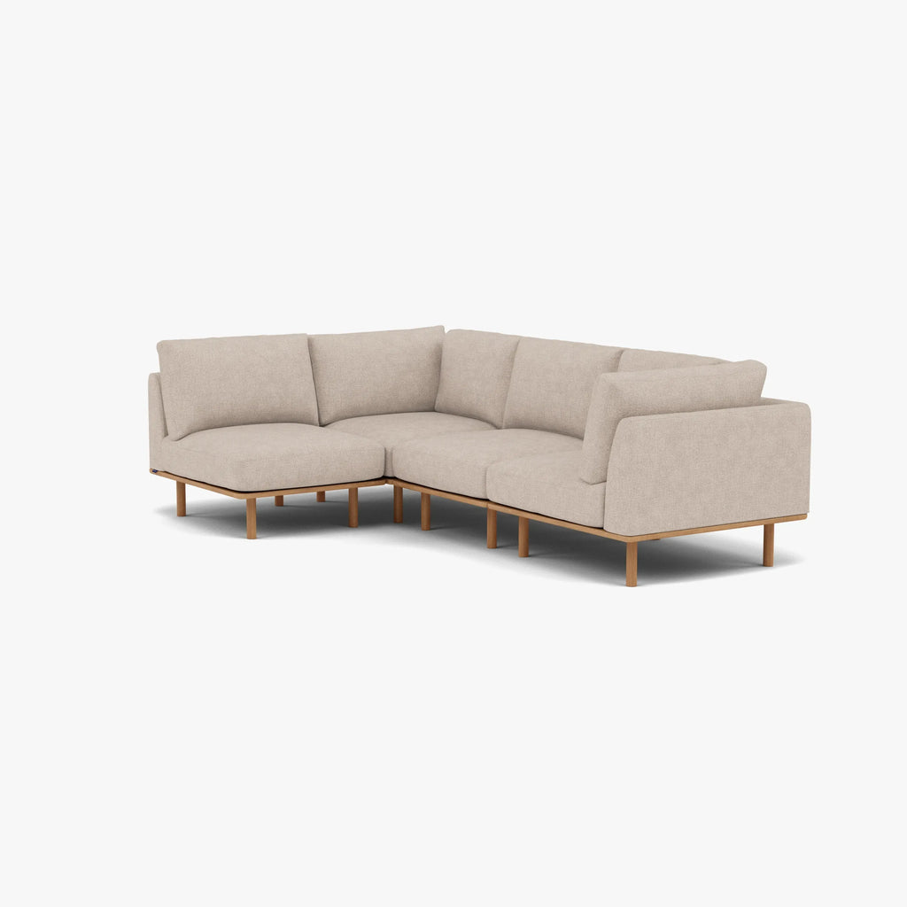 Anika Modular Sofa 4-Seater Corner Ivory Beige Fabric Solid American Oak