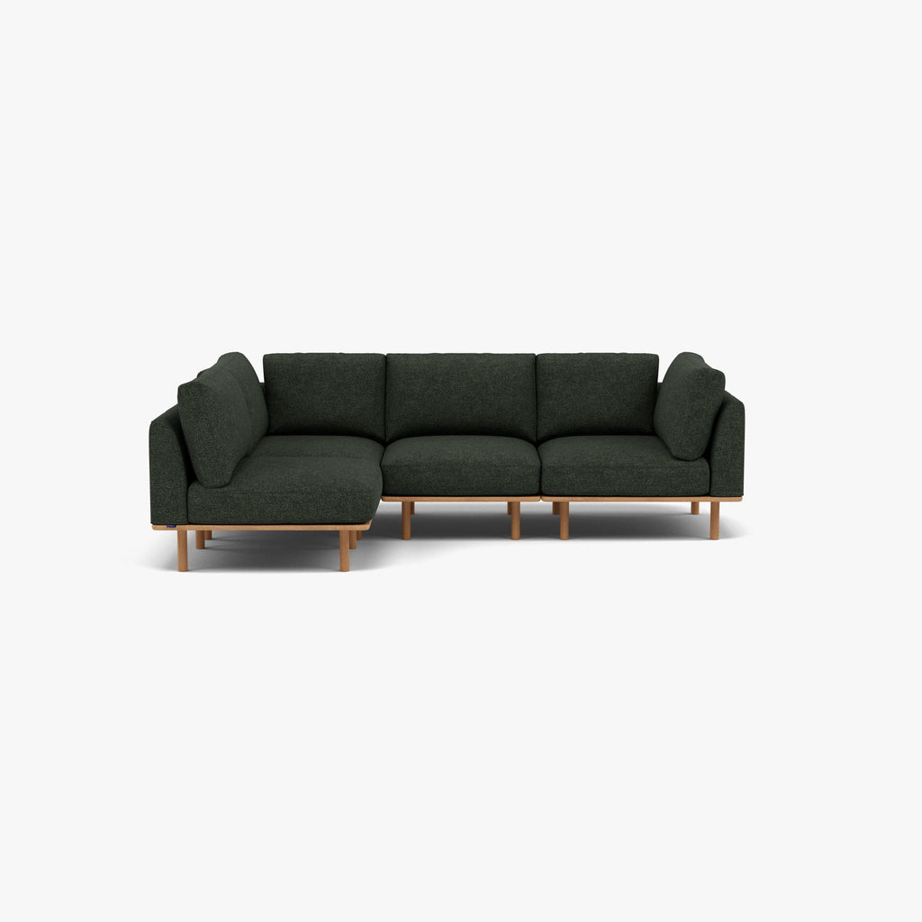 Anika Modular Sofa 4-Seater Corner Olive Green Fabric Solid American Oak