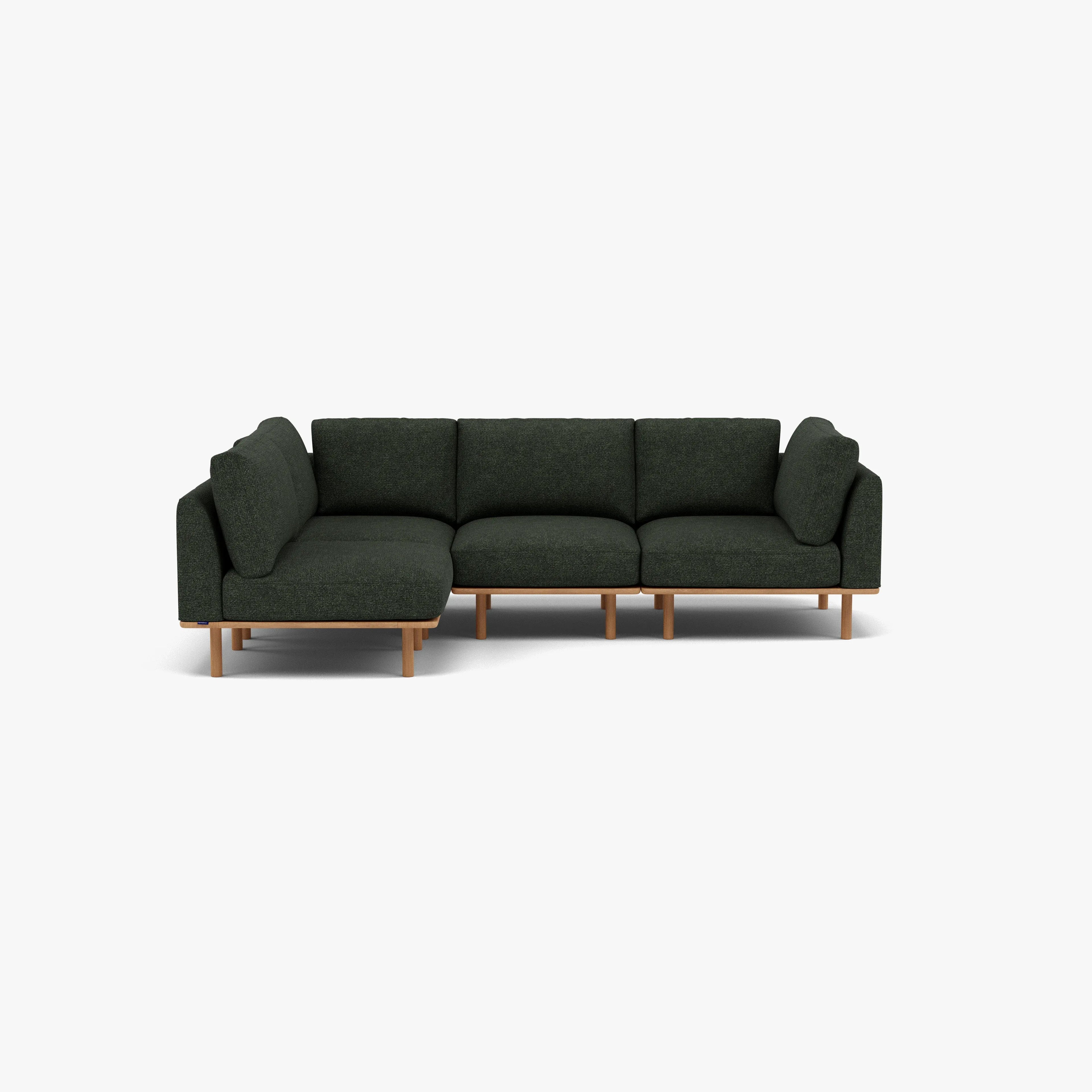 Anika Modular Sofa 4-Seater Corner Olive Green Fabric Solid American Oak