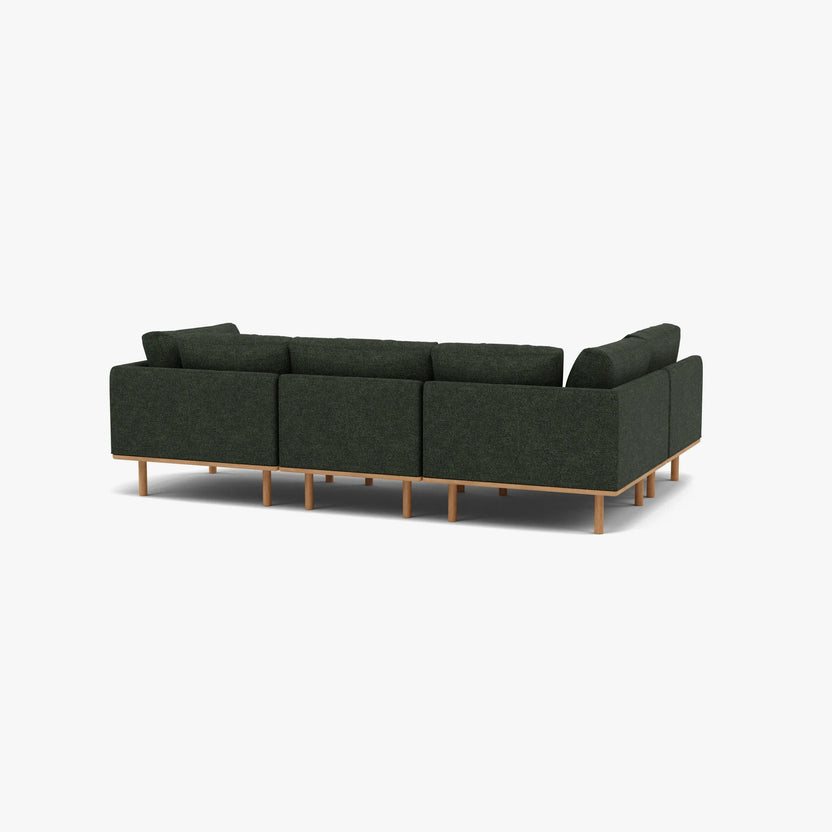 Anika Modular Sofa 4-Seater Corner Olive Green Fabric Solid American Oak